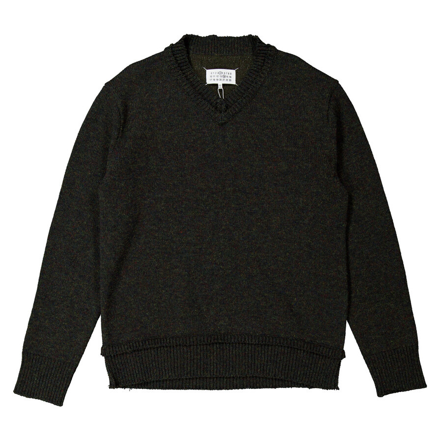 Maison Margiela Men's Dark Green Elbow-Patch Knitted Jumper - 5
