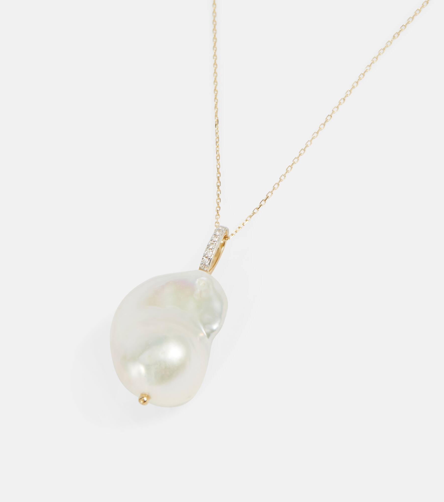 14kt gold necklace with Baroque pearl and diamonds - 6