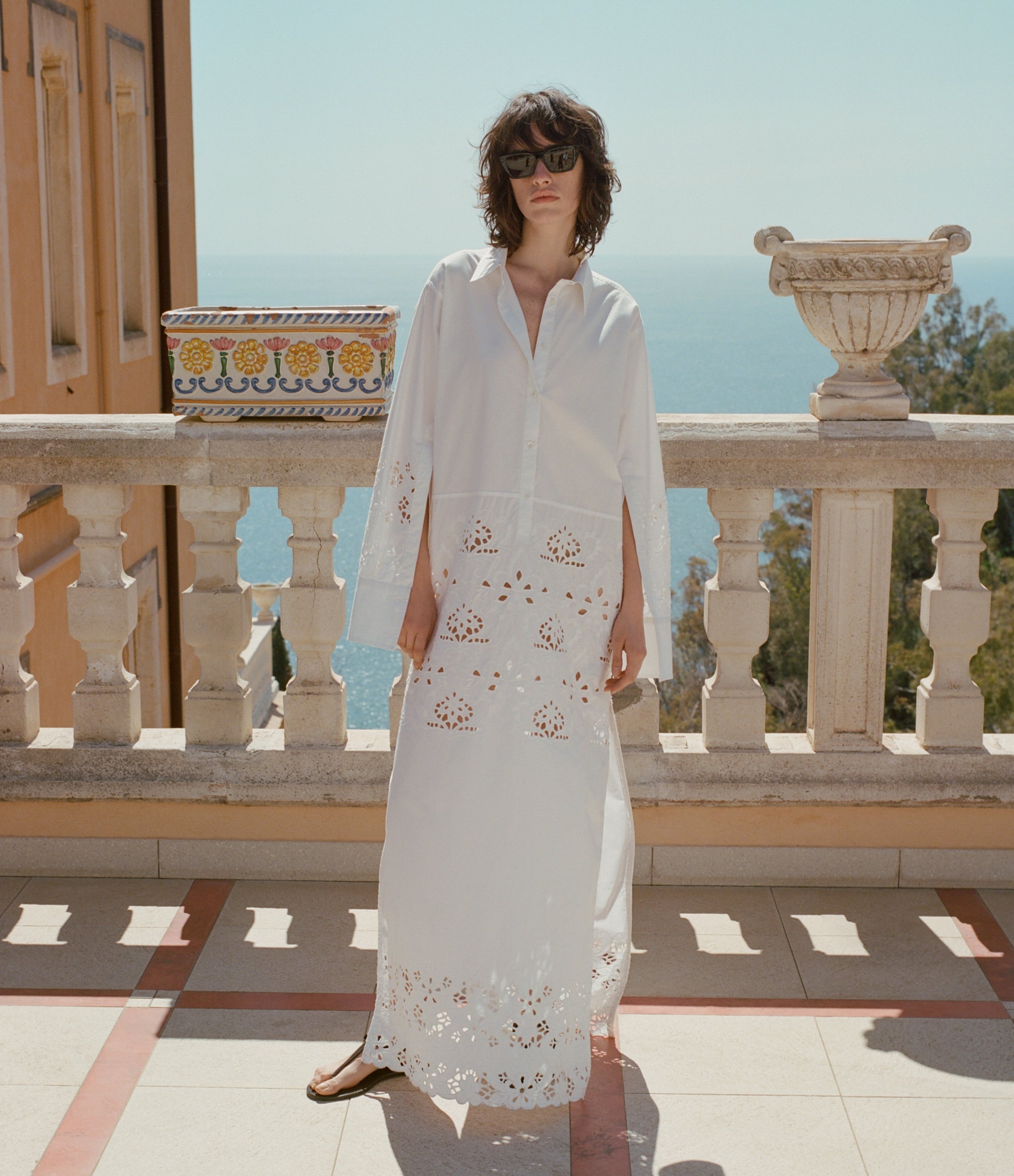 LOUANNE EMBROIDERED LONG POPLIN DRESS - 5