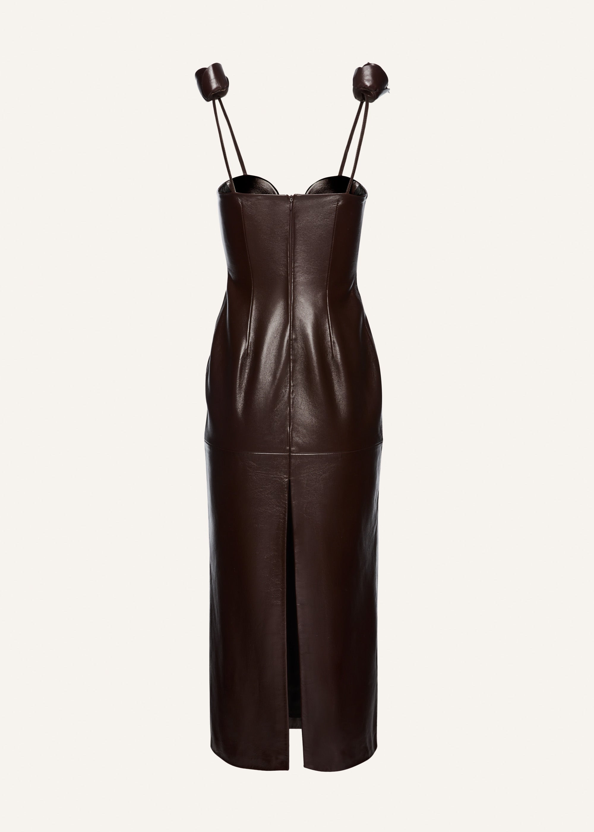 Bustier midi dress in brown leather - 2