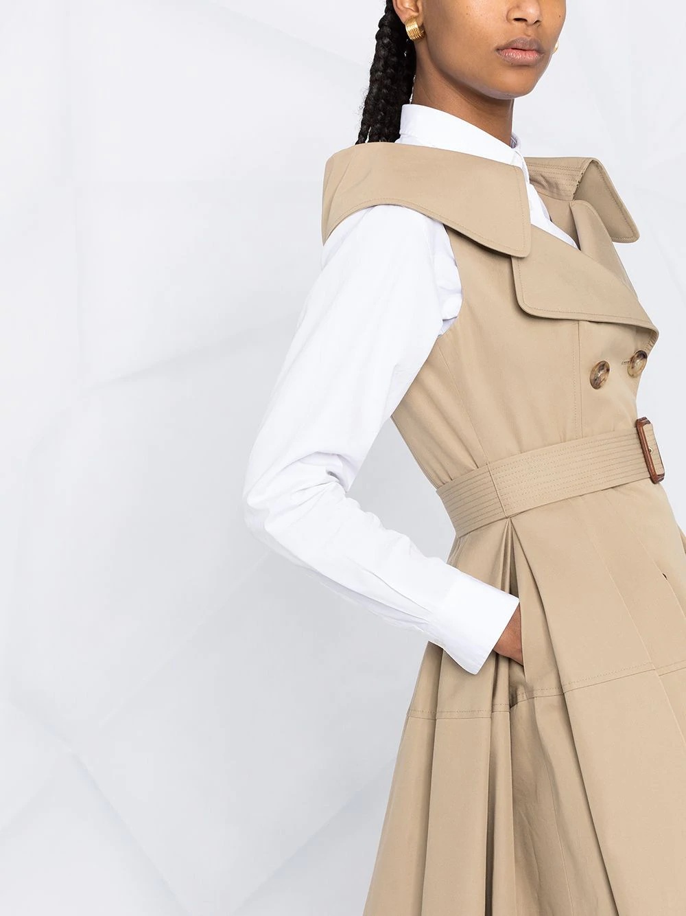 sleeveless pleated trench coat - 5