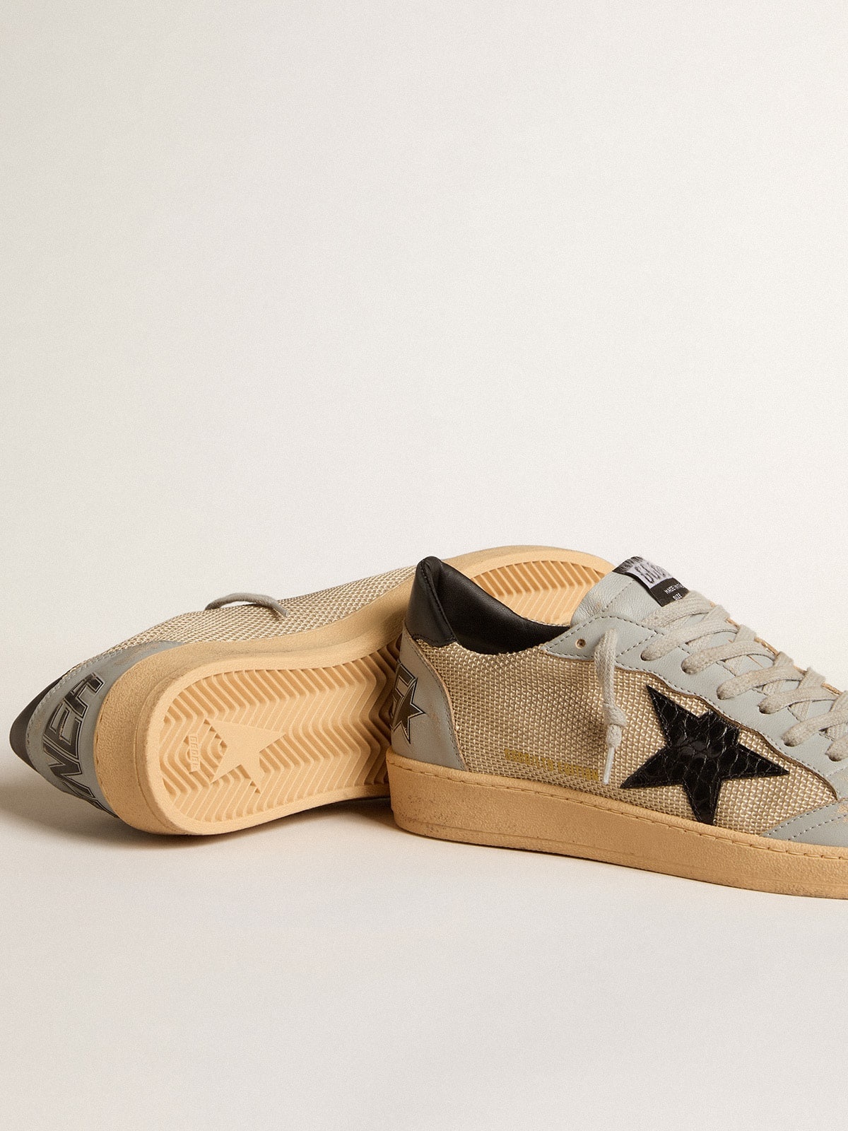 Ball Star LTD in beige mesh with croc-print leather star and nappa inserts - 3