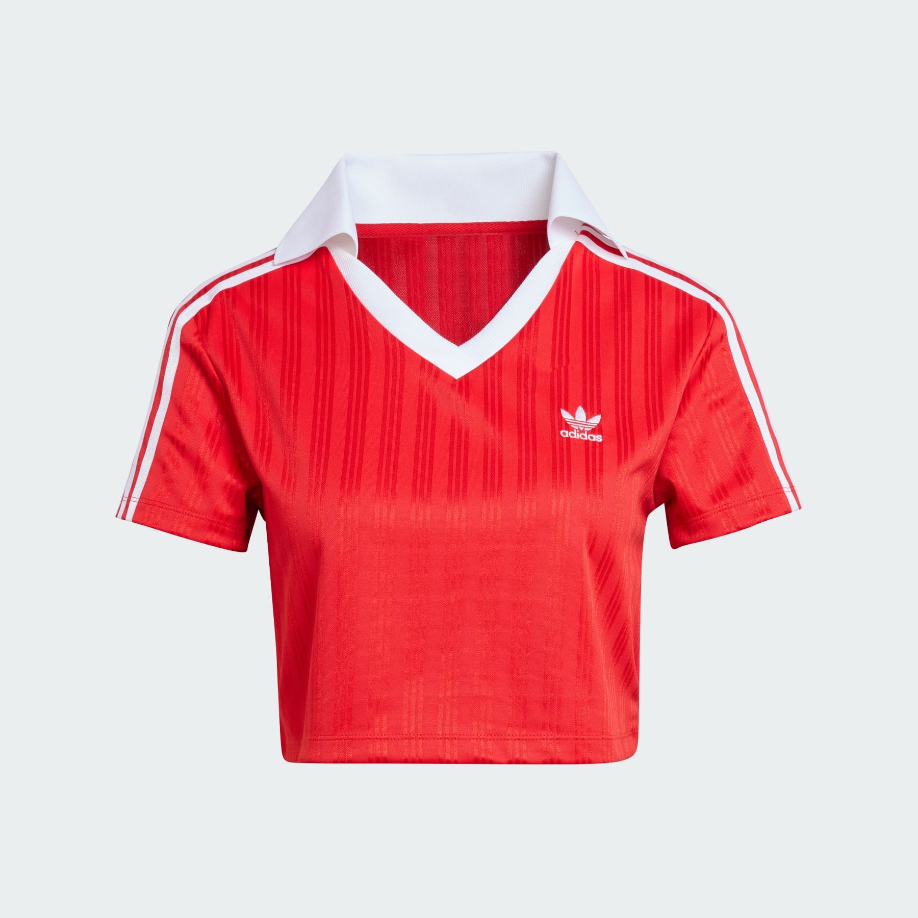 ADIDAS【送料込】Adicolor Football V-Neck Crop Polo Shirt Adidas - Adicolor Football Jacquard V-Neck Polo in White – Stoy