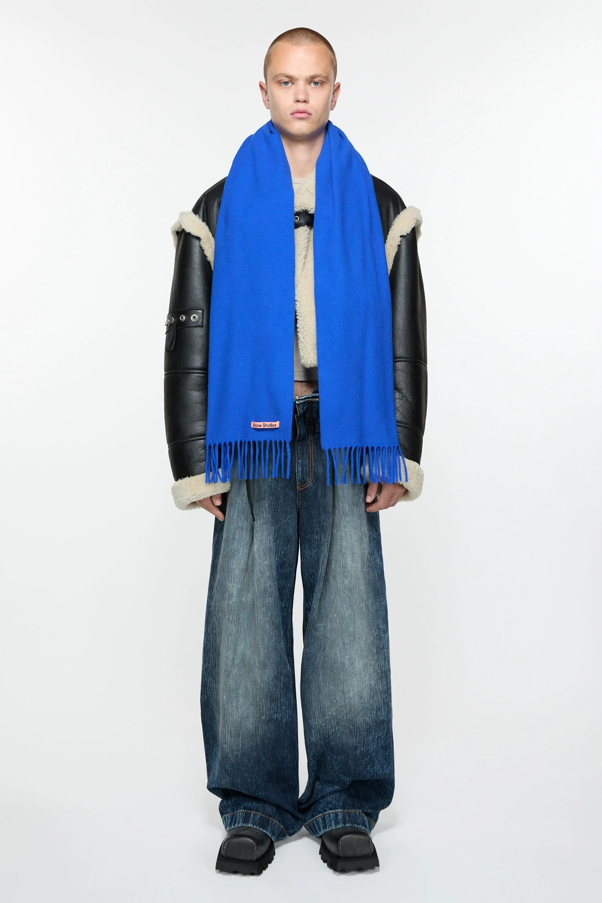 Fringe wool scarf - skinny - Royal blue - 3