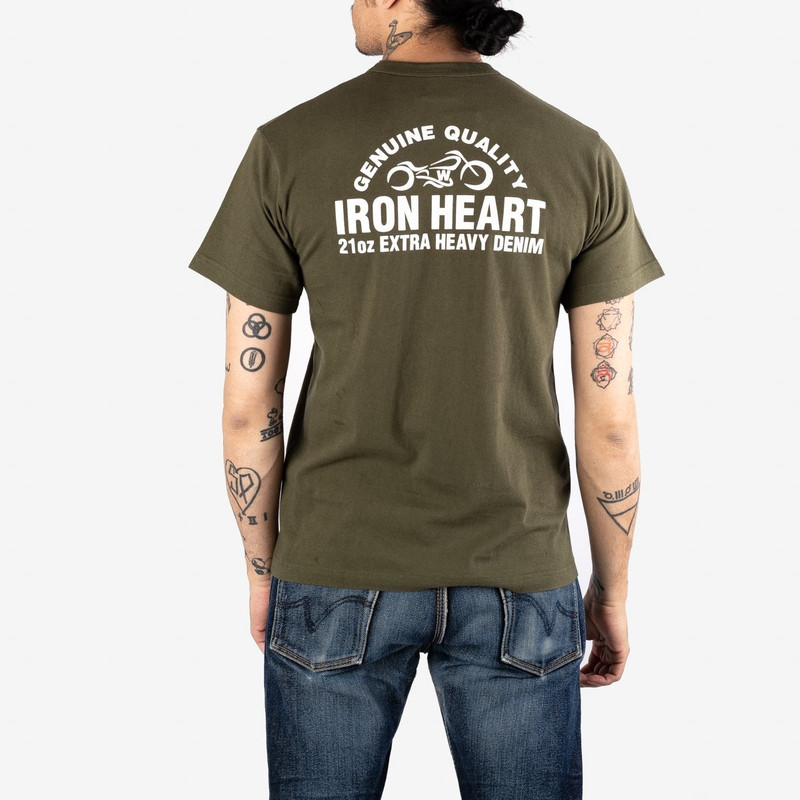 Iron Heart IHPT-001-OLV 6.5oz Printed Loopwheel Crew Neck T-Shirt - Olive outlook