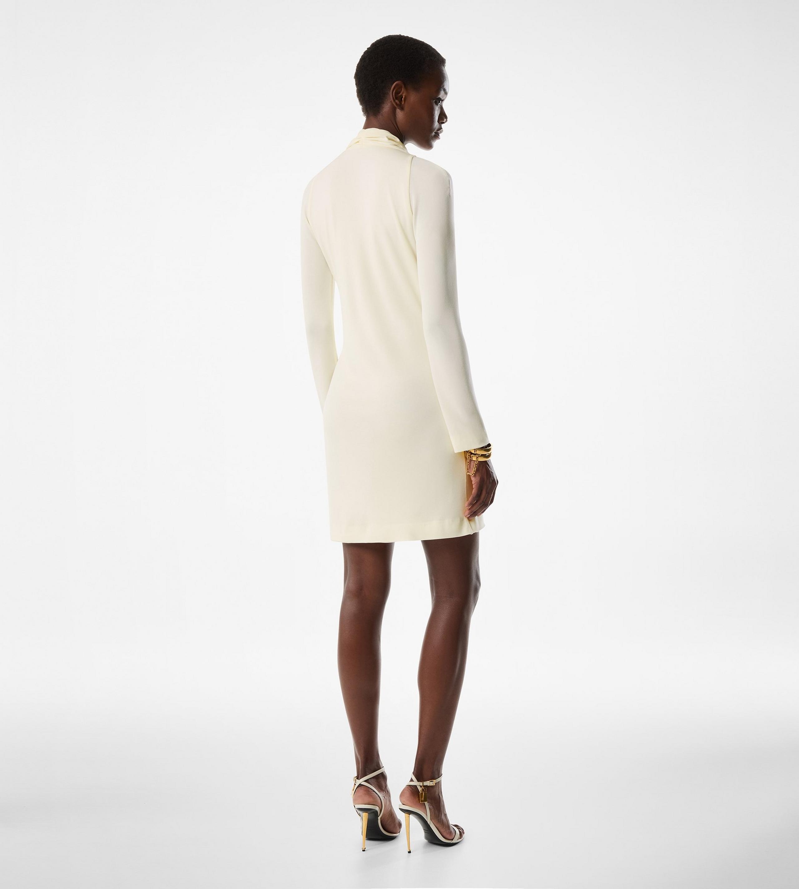 V-NECK LONG SLEEVE COCKTAIL DRESS WITH BAR DETAIL - 4