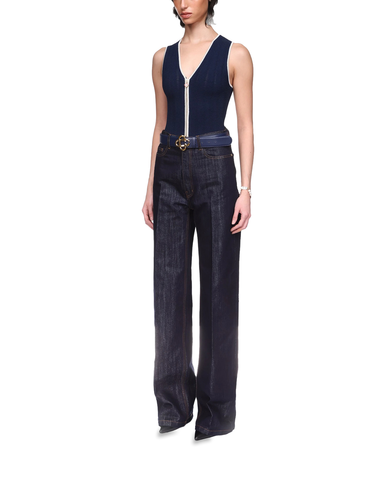 Washed Indigo Silver Lurex Jeans | Casablanca Paris - 3