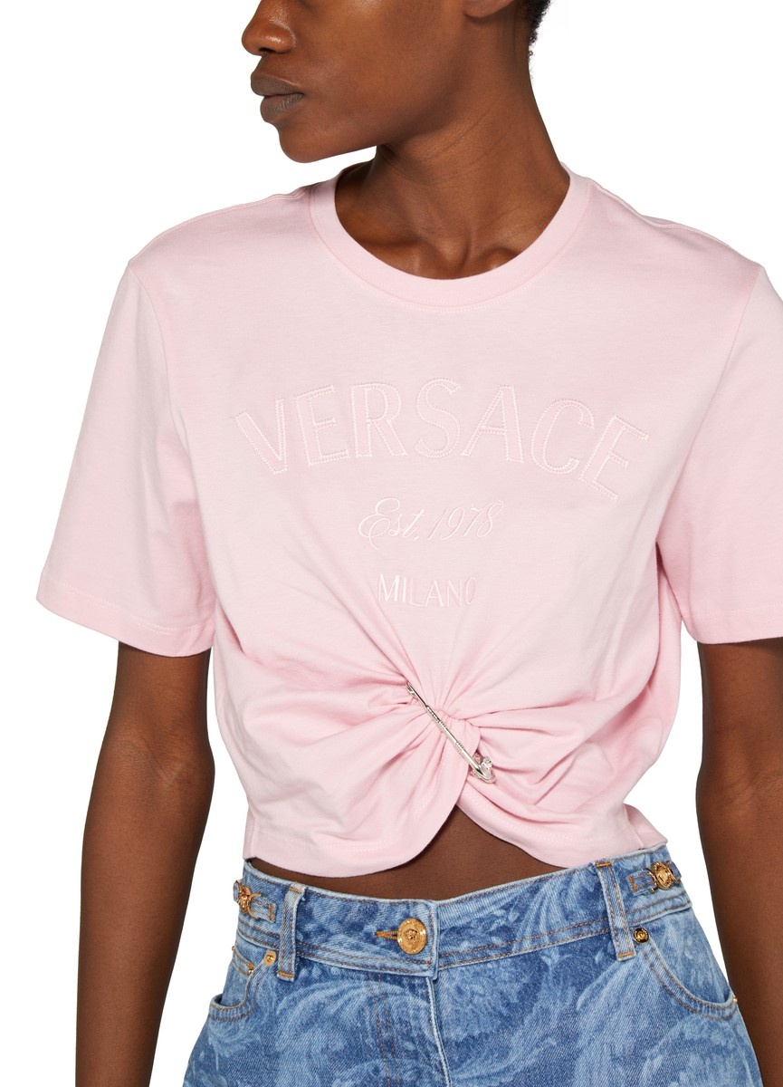 Versace Milano Logo Embroidered Jersey T-Shirt - 4
