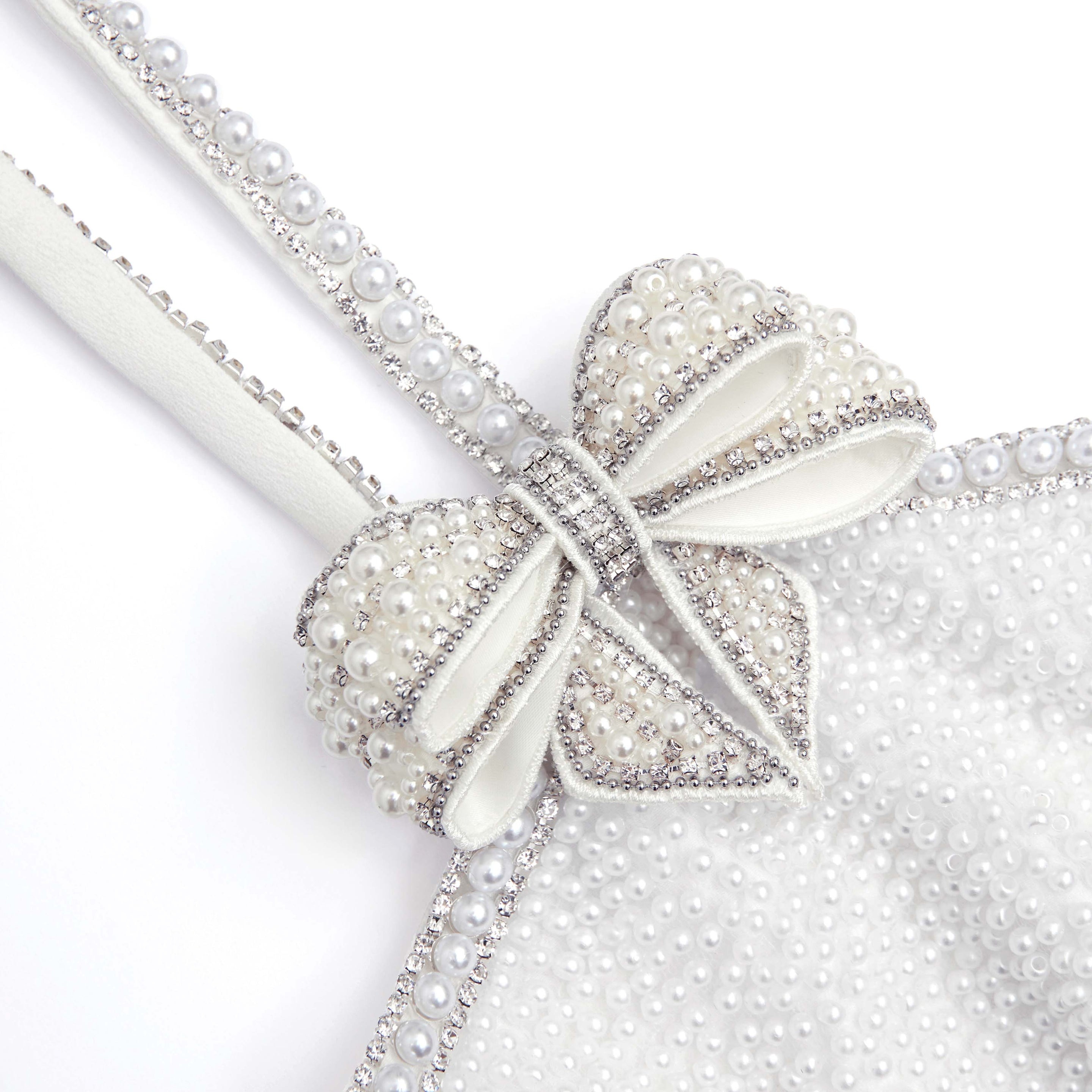 White Crepe Pearl Bow Mini Dress - 5