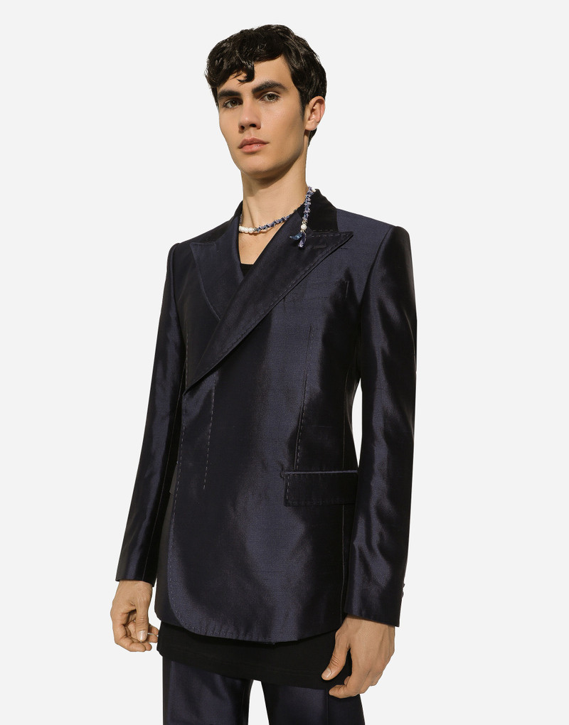 Double-breasted shantung silk Sicilia-fit jacket 4