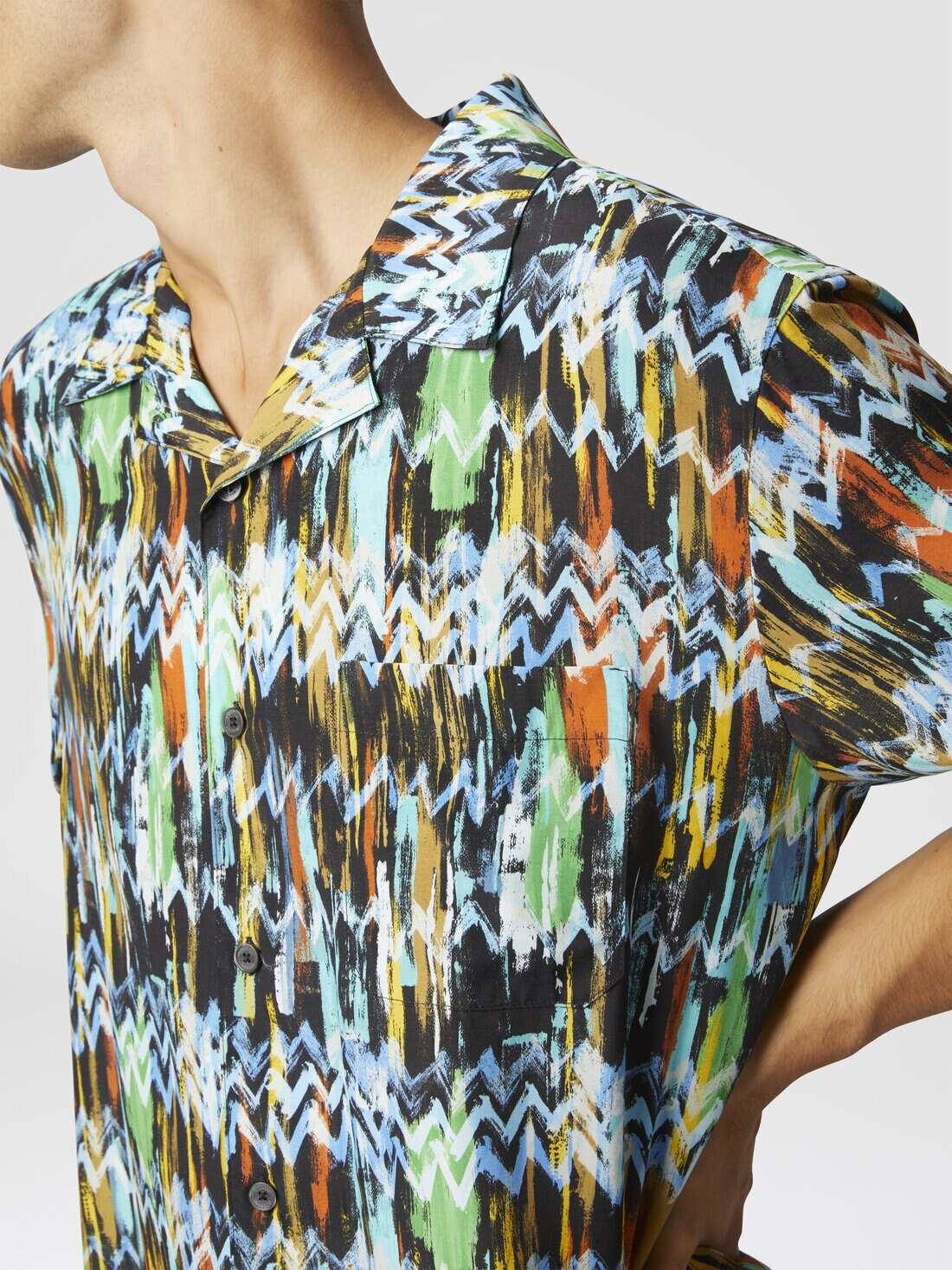 Viscose bowling shirt with zig zag print brushed effect - 5