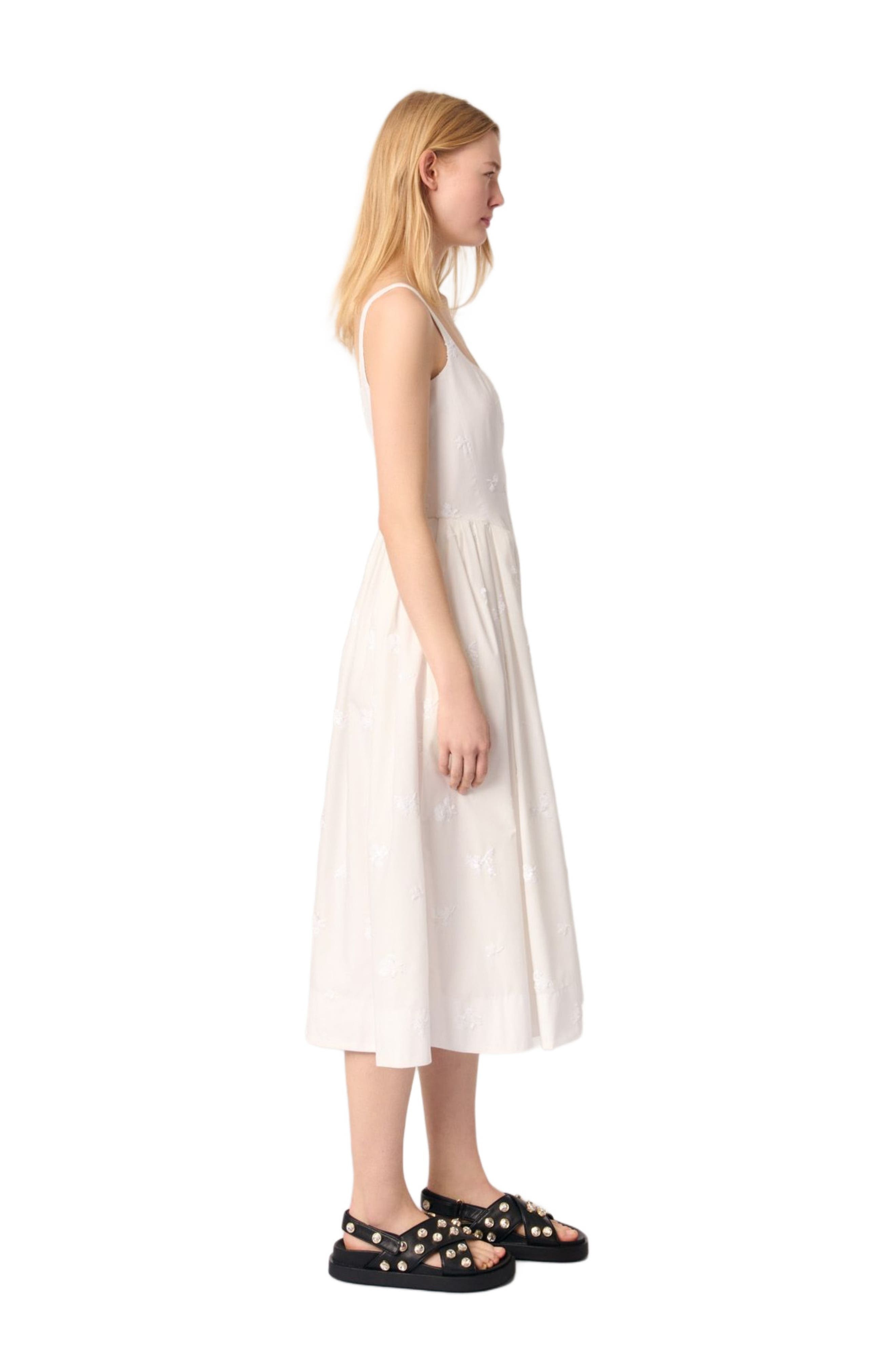 maje Embroidered cotton midi dress in White at Nordstrom - 3