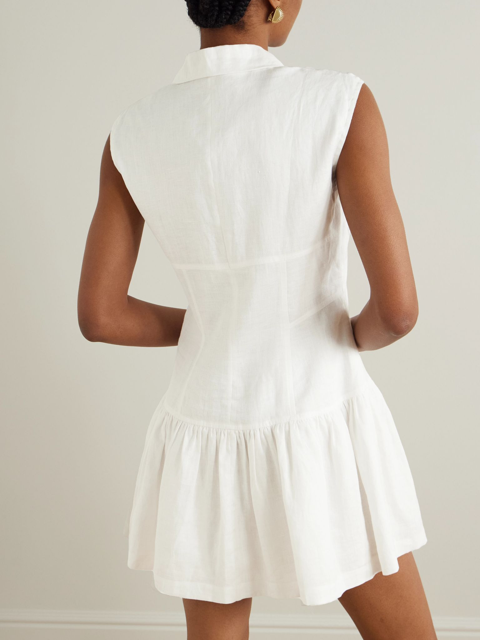 Gathered linen mini shirt dress White - 3