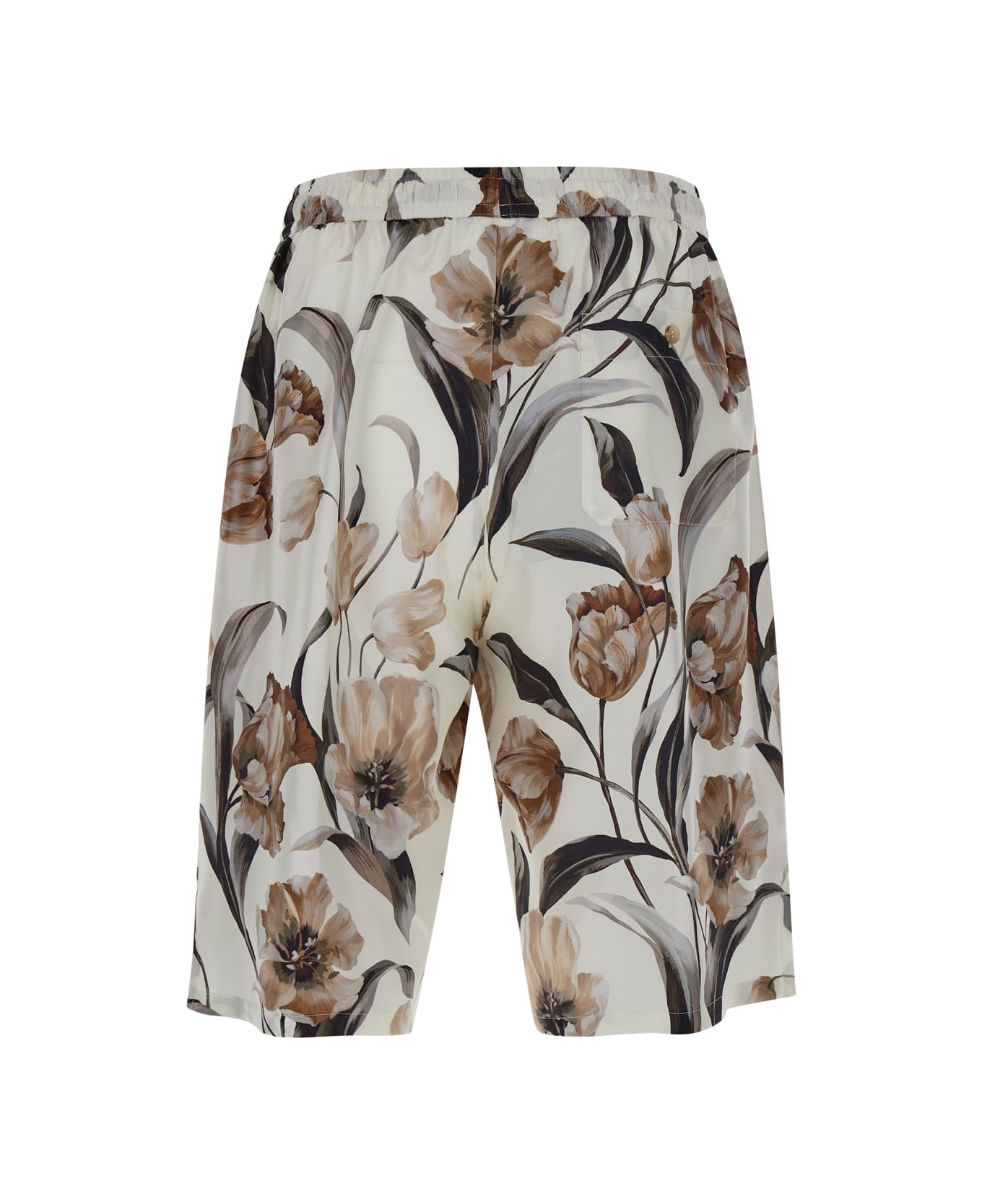 Beige Bermuda Short With Flower Print In Silk Twill Man - 2