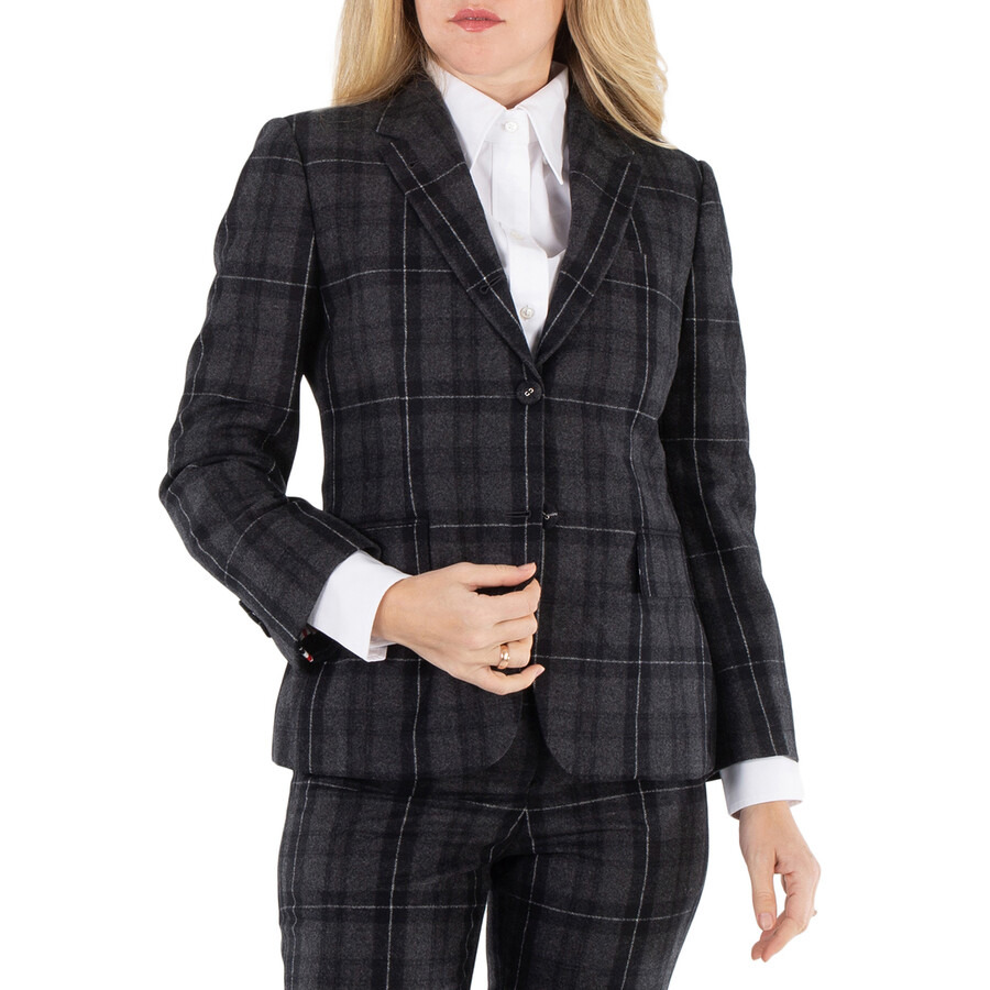 Thom Browne Ladies Charcoal Checked Single-Breasted Blazer - 3