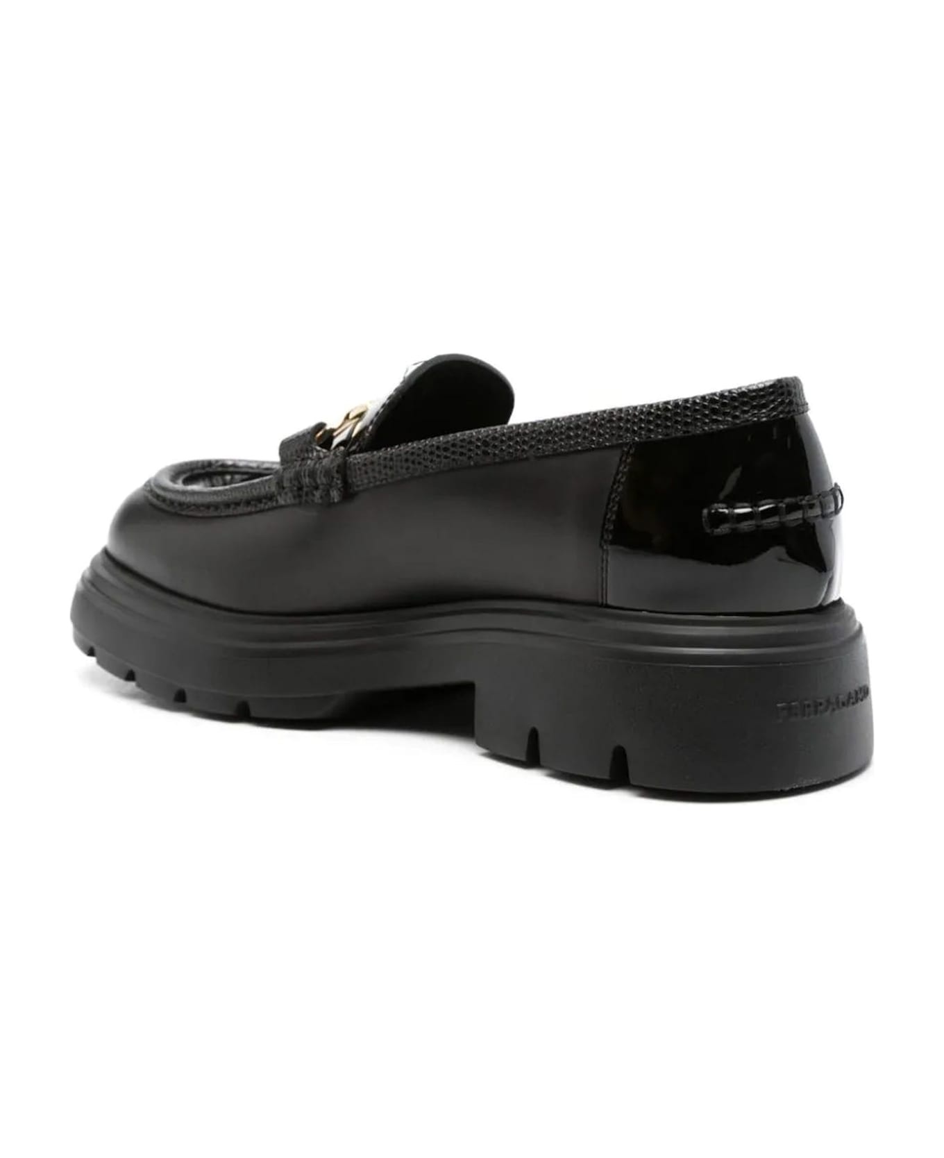 Black Calf Leather Gancini Loafers - 3