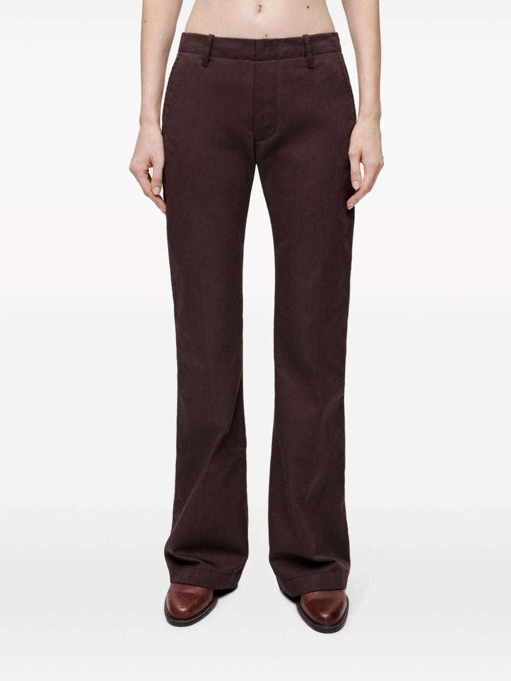 pressed-crease cotton-blend flared trousers - 3
