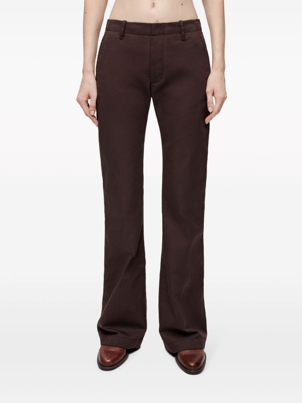 pressed-crease cotton-blend flared trousers - 3