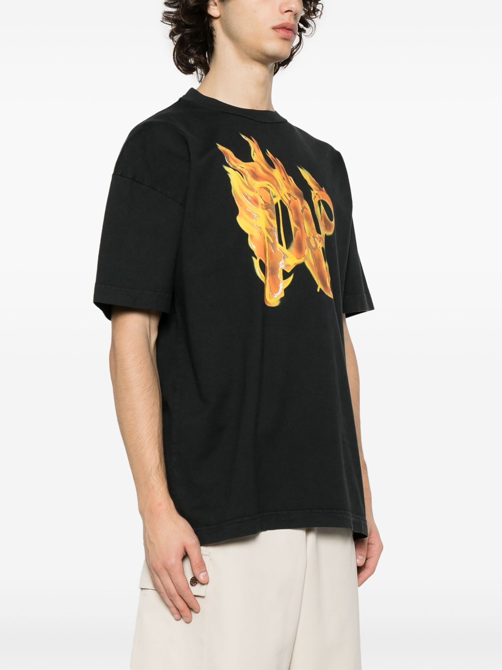 Black Burning Monogram-Print Cotton T-shirt - 3
