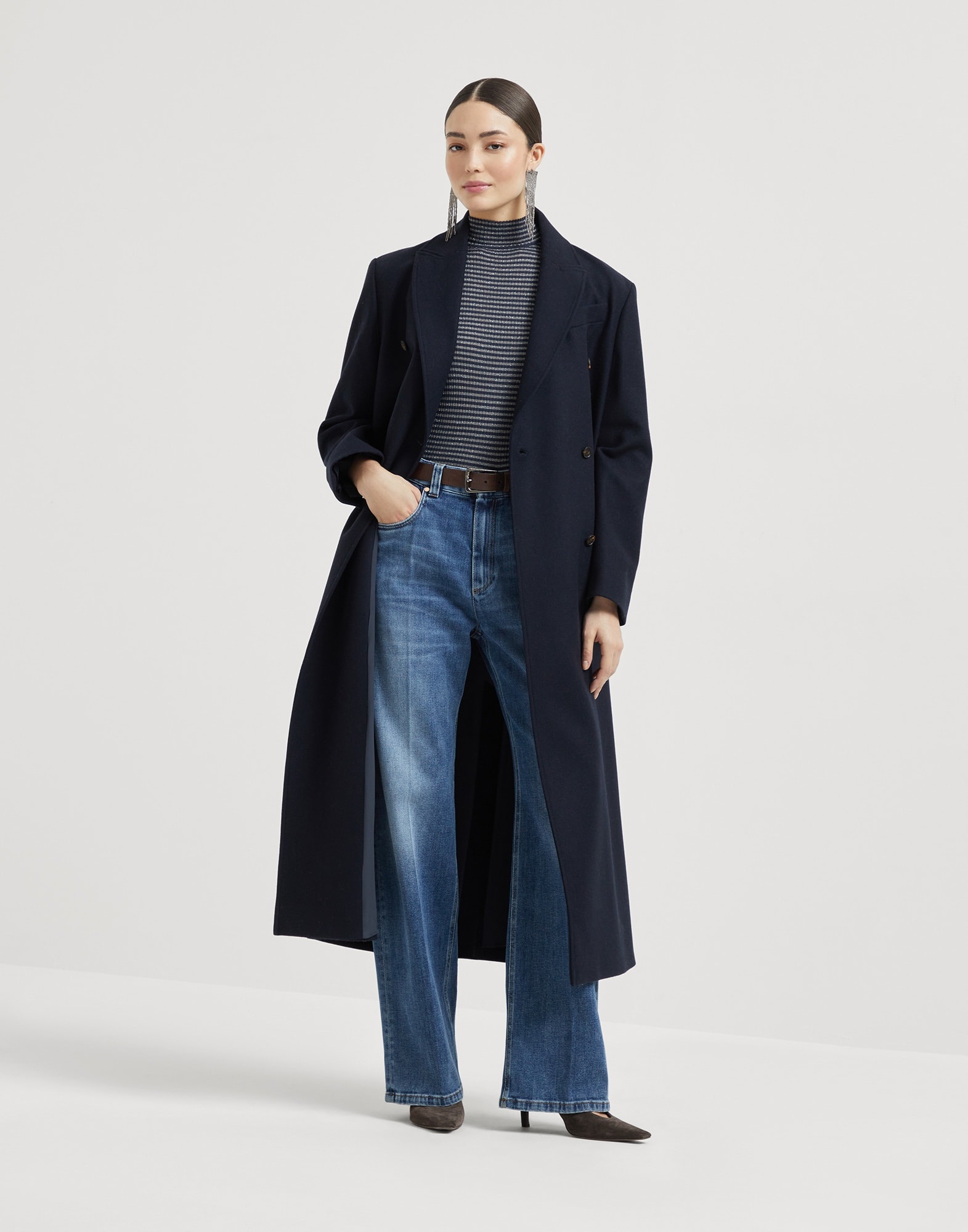 Comfort cotton denim contemporary loose trousers with monili - 4