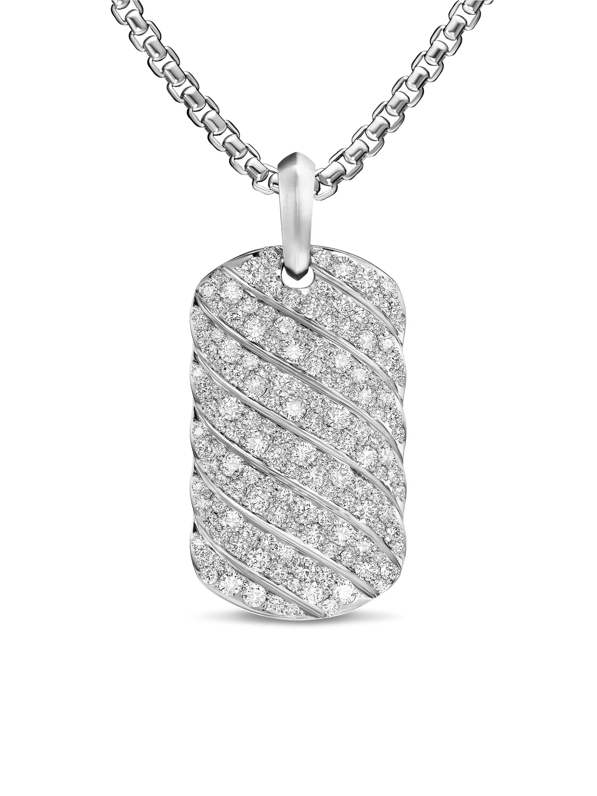 Men's Sculpted Cable Tag in Sterling Silver - Diamond - 1
