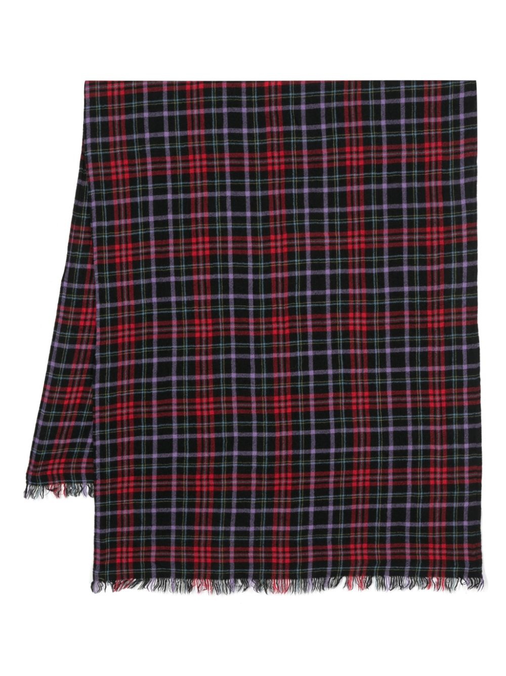 checked frayed wool scarf - 1