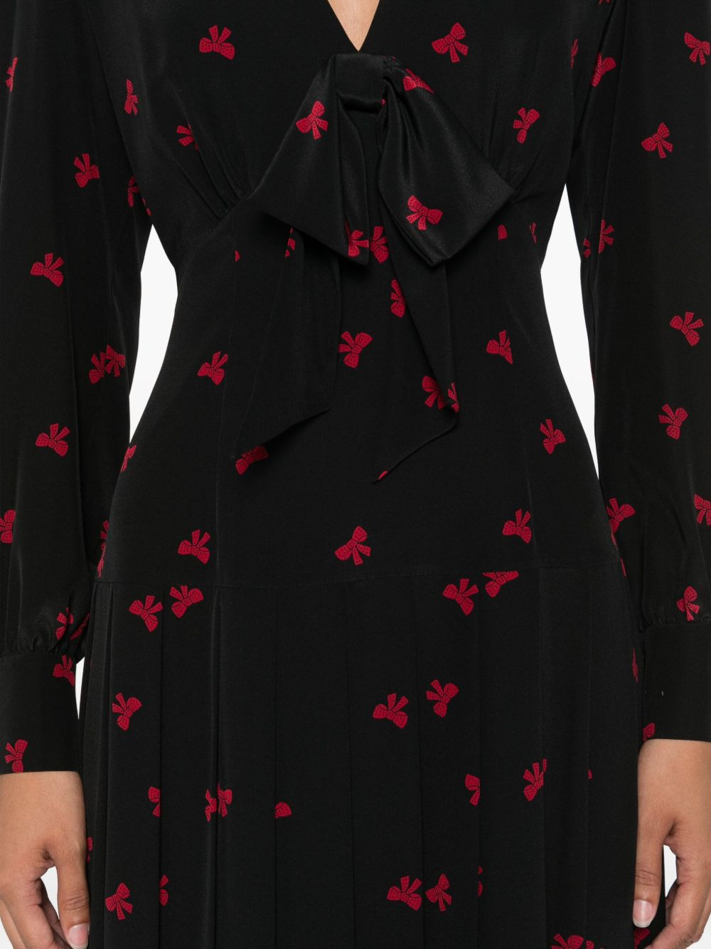 pleated bow-print dress - 5