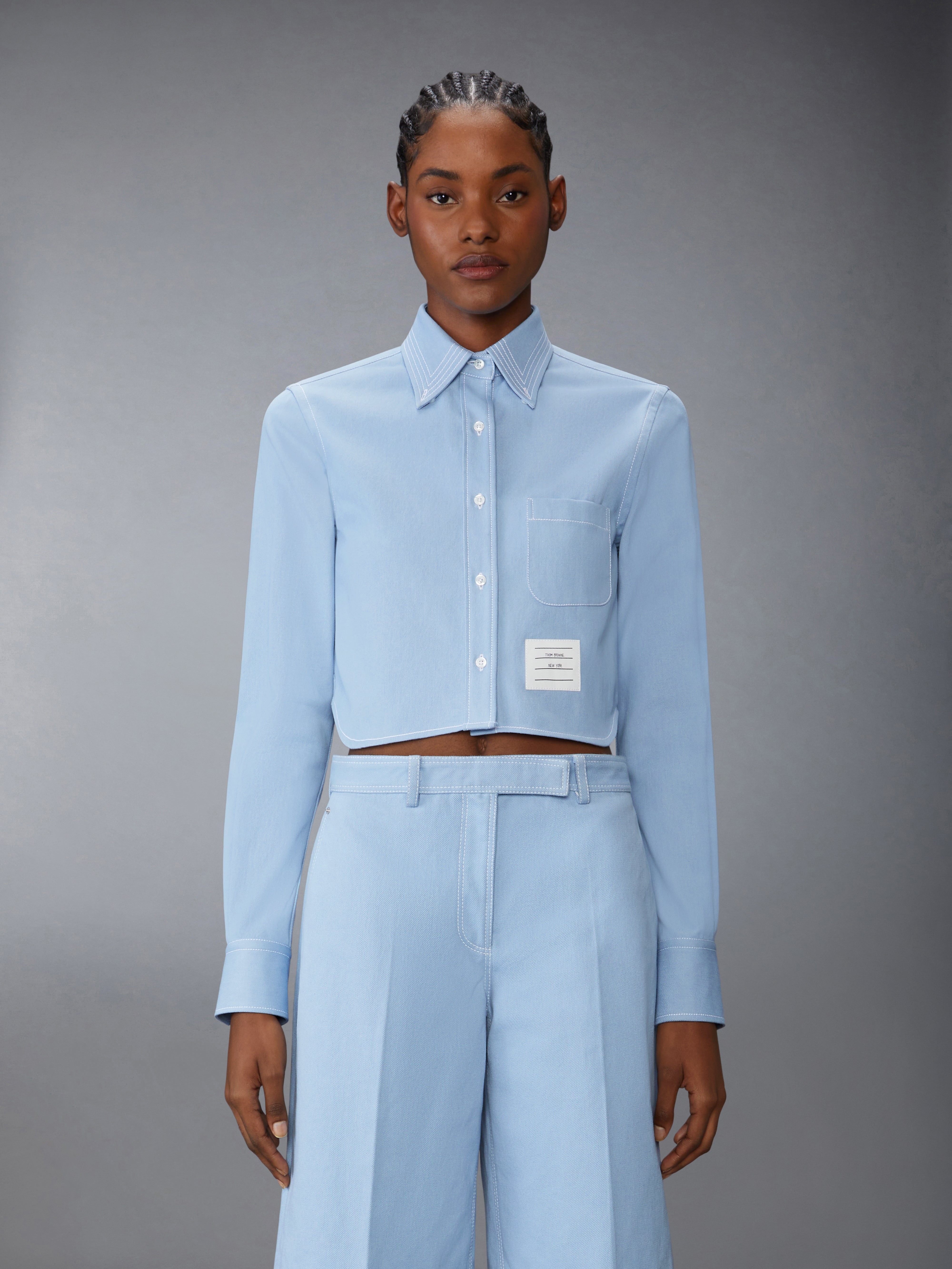 DENIM CLASSIC CROPPED LONG SLEEVE SHIRT - 2