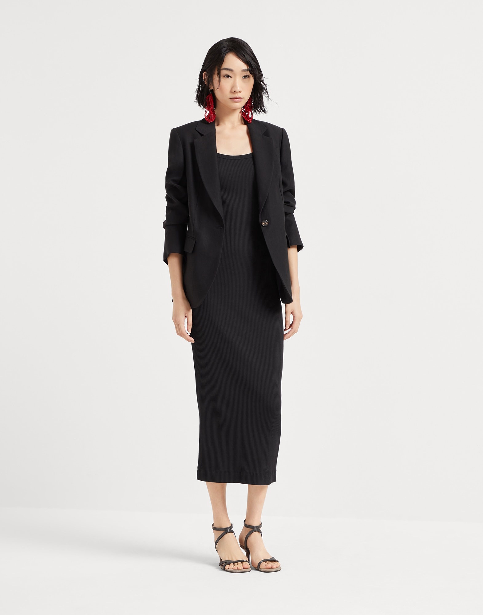 Stretch cotton ribbed jersey tank dress with precious straps - 5