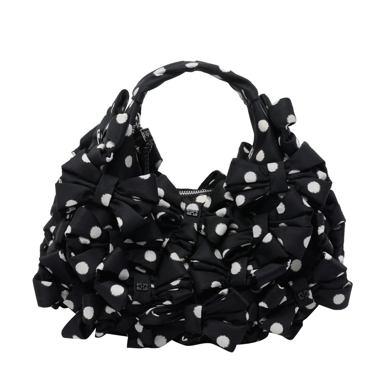 Ganni Women Mini Bow Satin Polka Dots Print Hobo Bag - 1