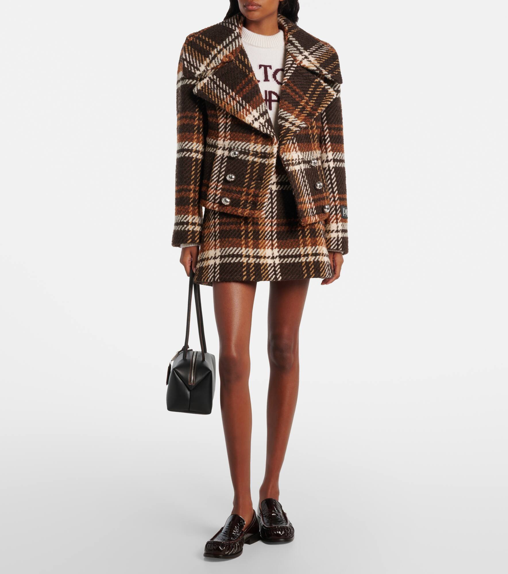 Checked double-breasted wool-blend jacket - 2