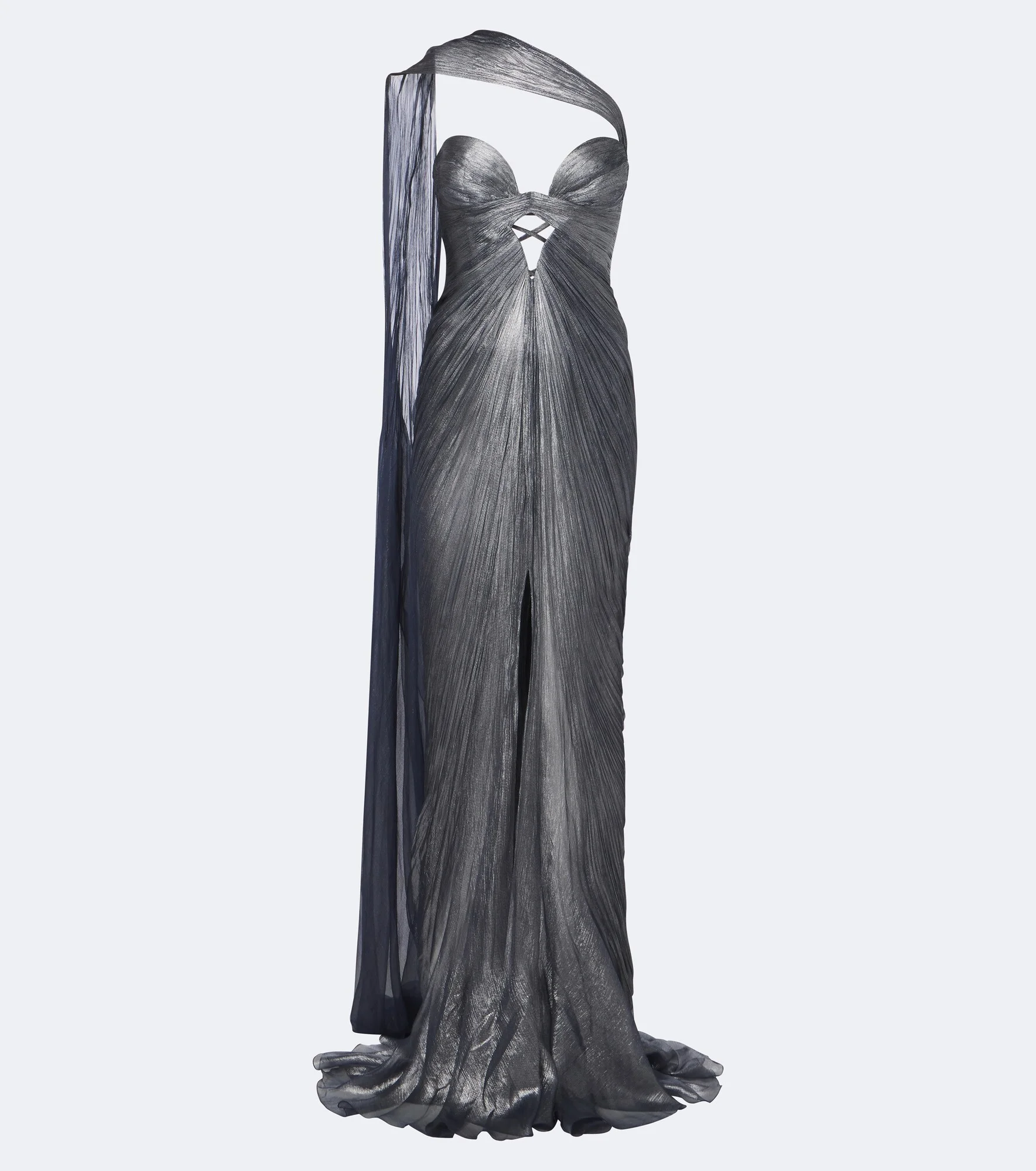Morgan scarf-detail pleated silk bustier gown - 1