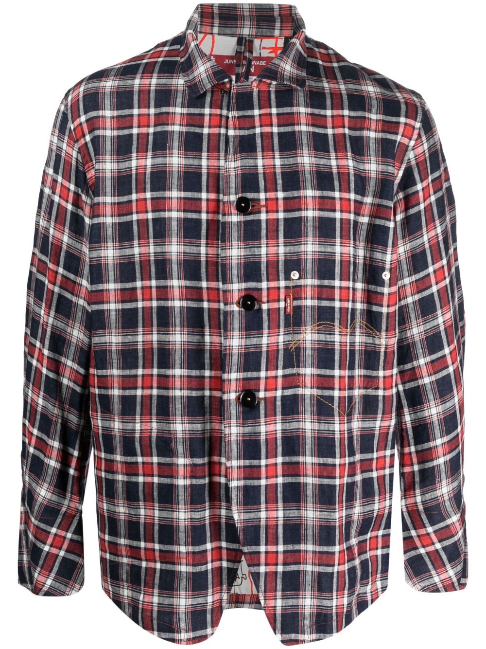 check-print linen shirt jacket - 1