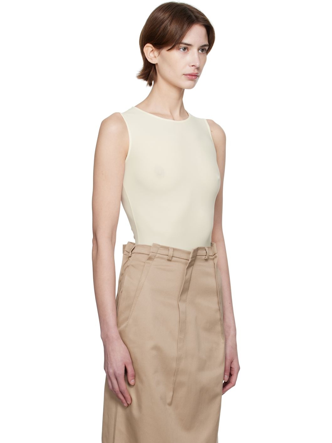 Beige Lycra Jersey Bodysuit - 2