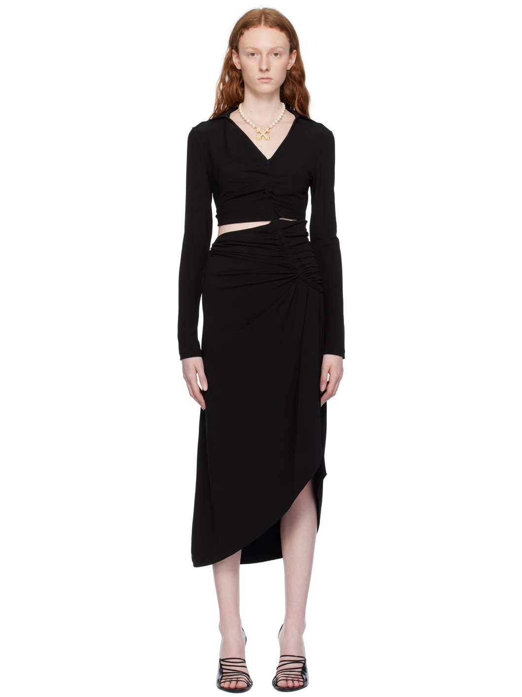 Black Ruched Midi Dress - 1