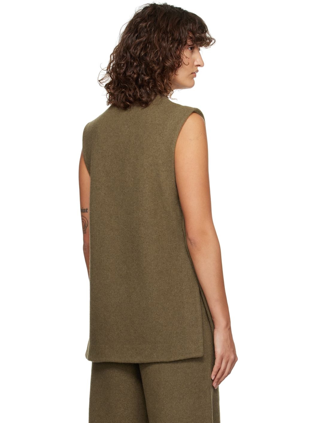 Khaki Side Split Wool Top - 3