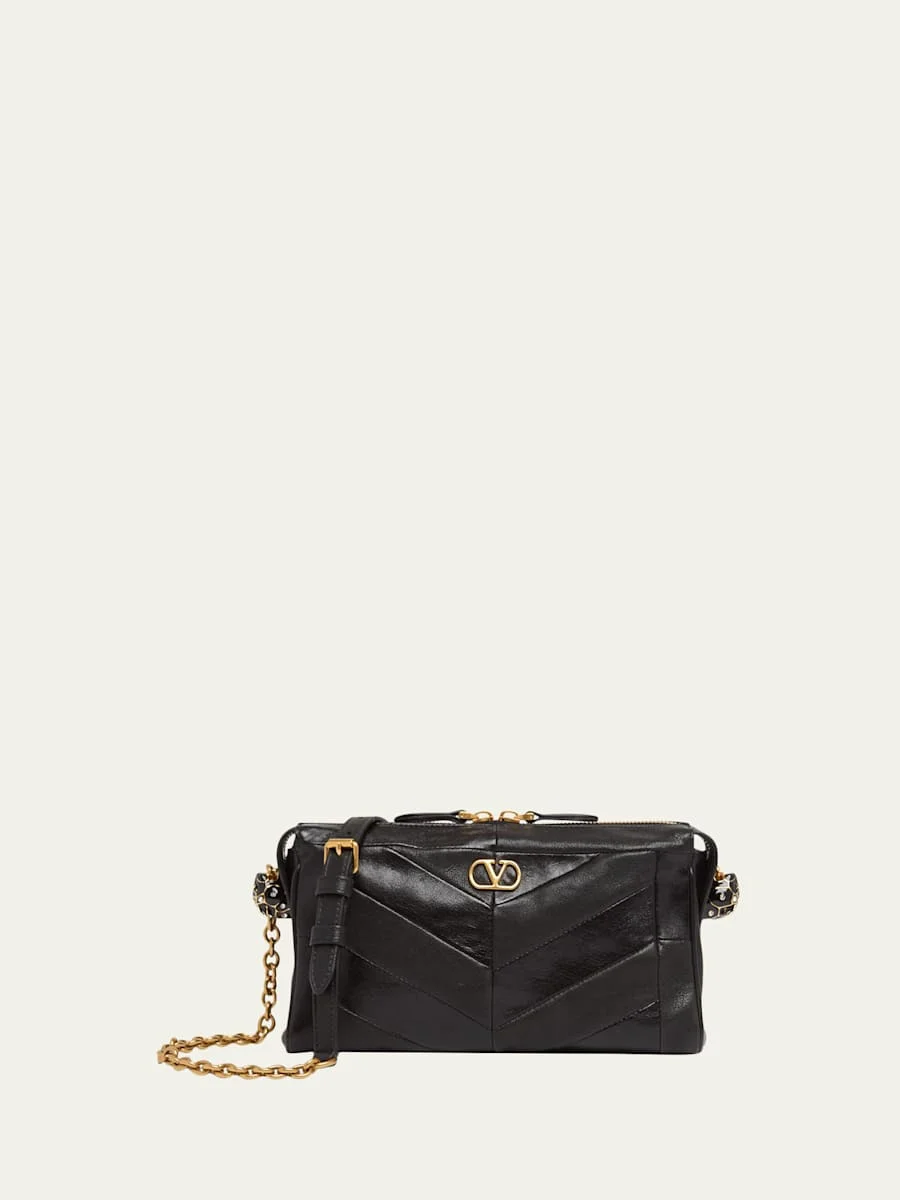 Small Chevron Patchwork Leather Shoulder Bag - 1