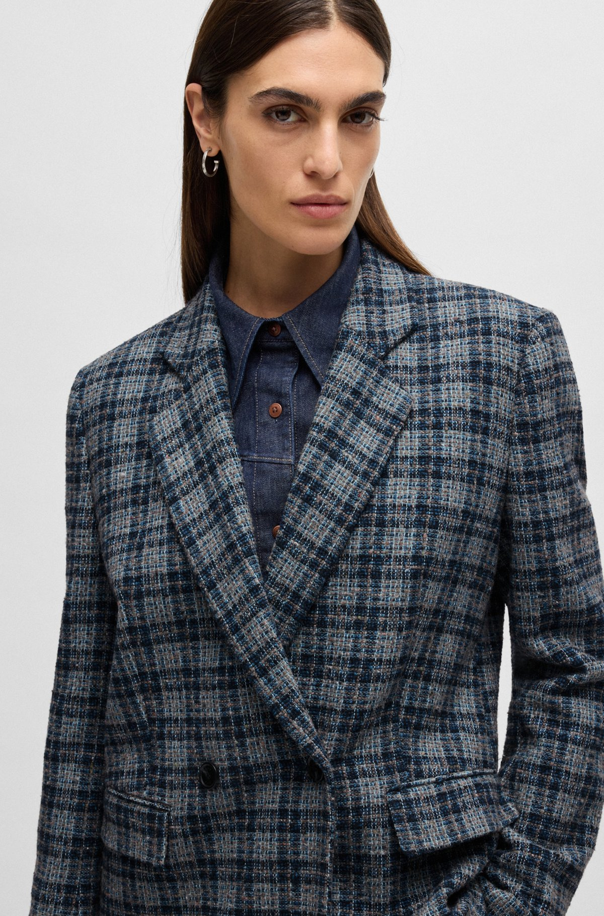 RELAXED-FIT DOUBLE-BREASTED JACKET IN CHECKED TWEED - 5