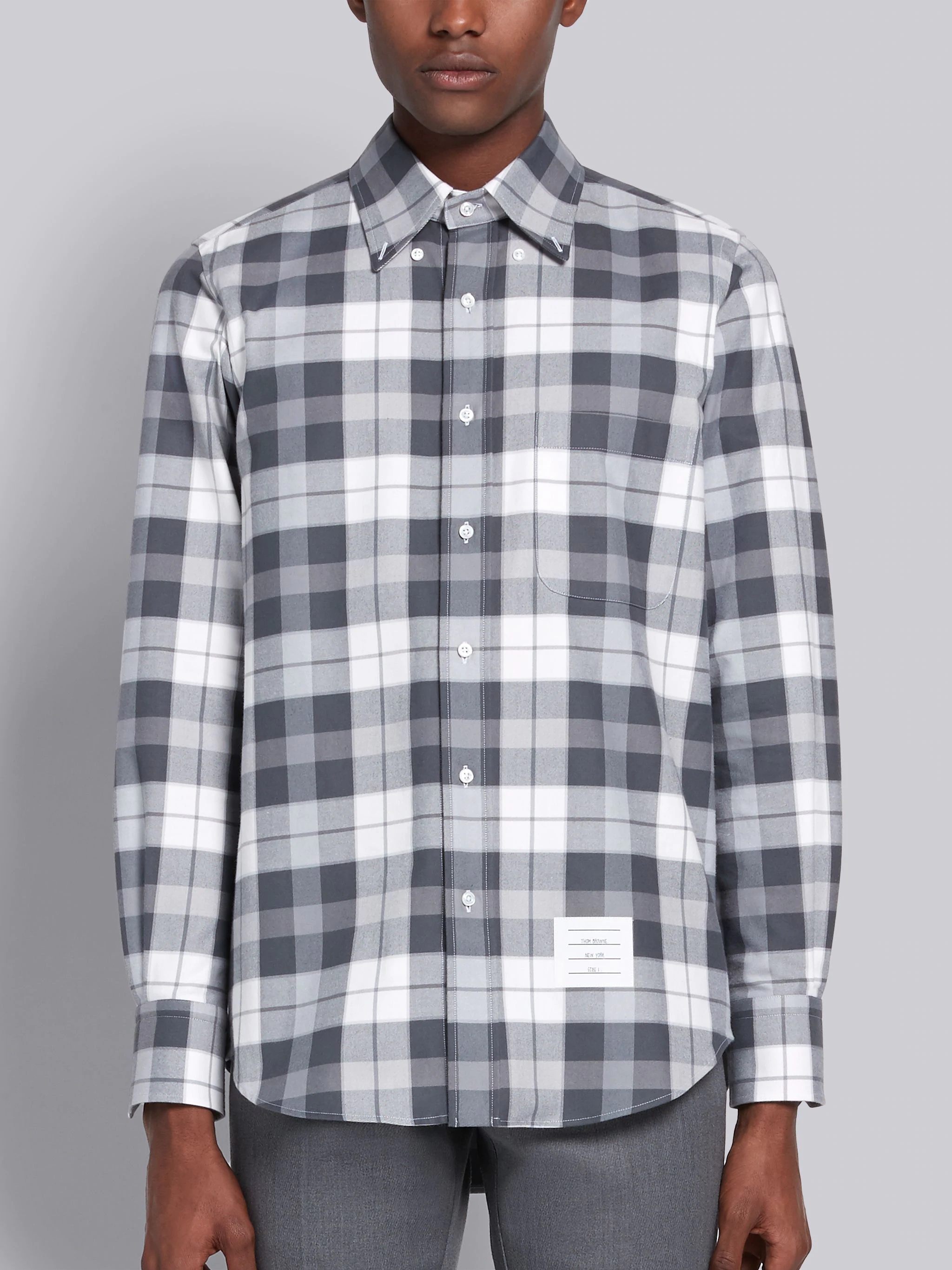 Medium Grey Flannel Tartan Check Straight Fit Long Sleeve Shirt - 3