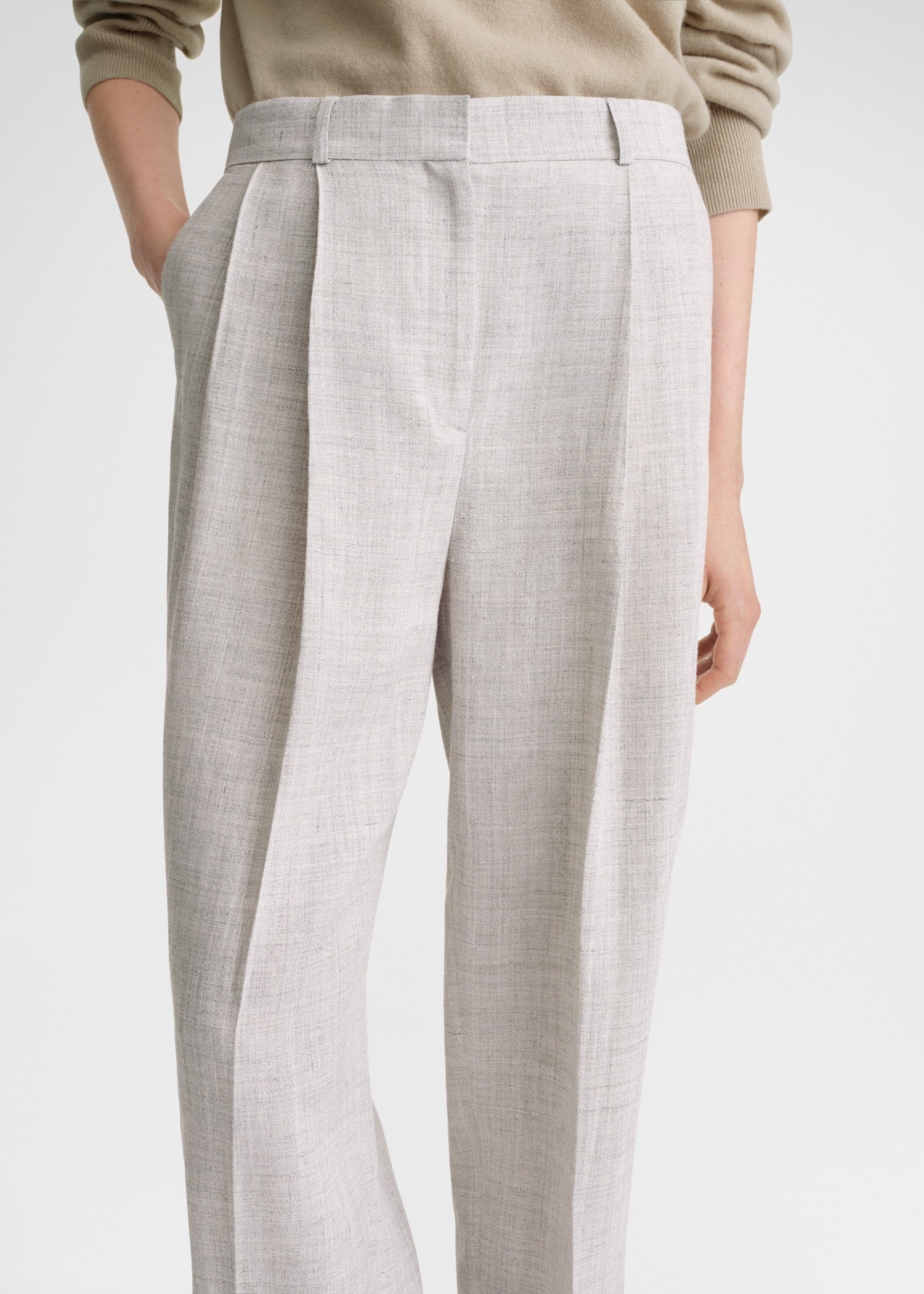 Double-pleated tailored trousers oat melange - 5
