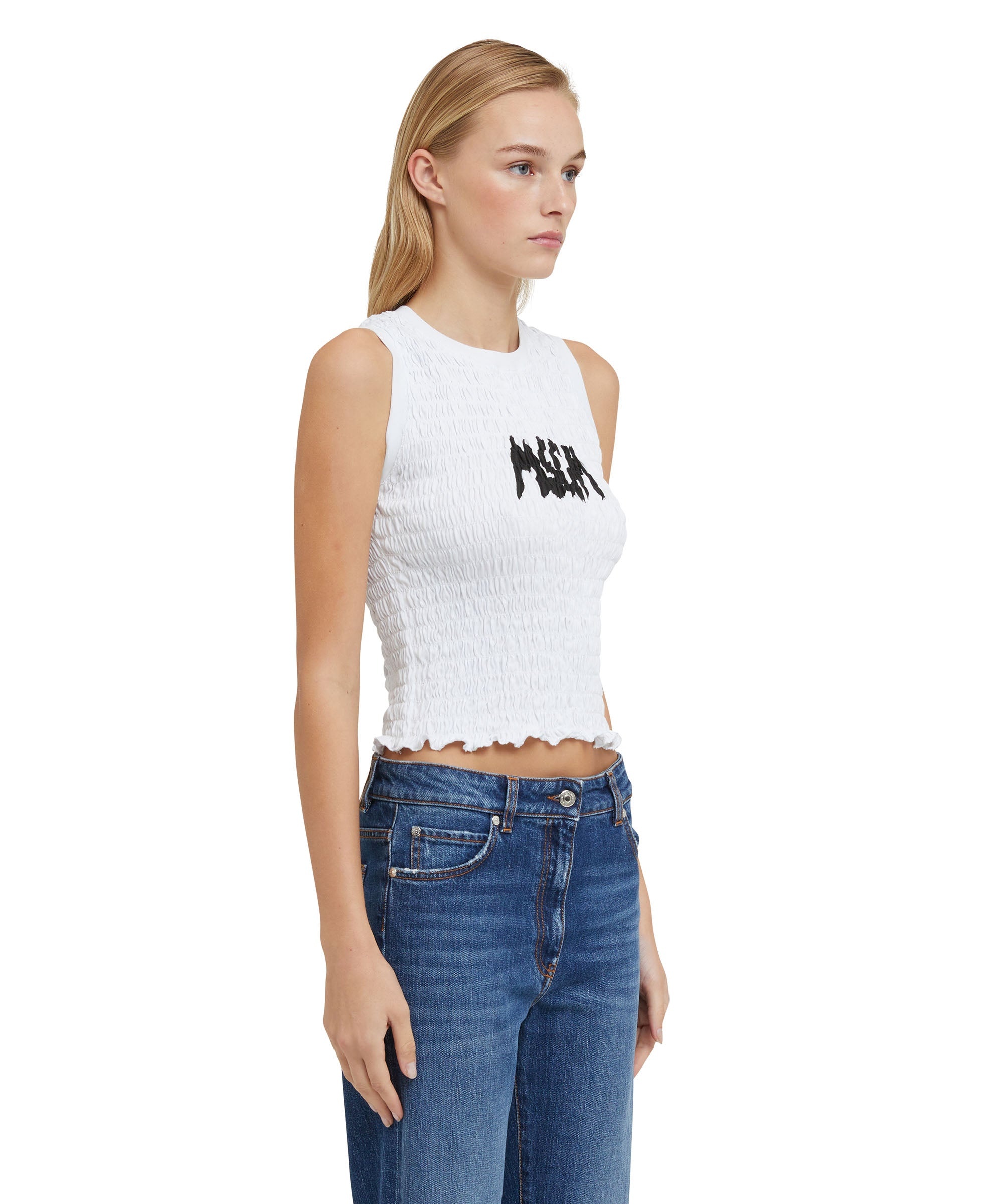 Jersey sleeveless top with embossed new brushstroke logo - 4