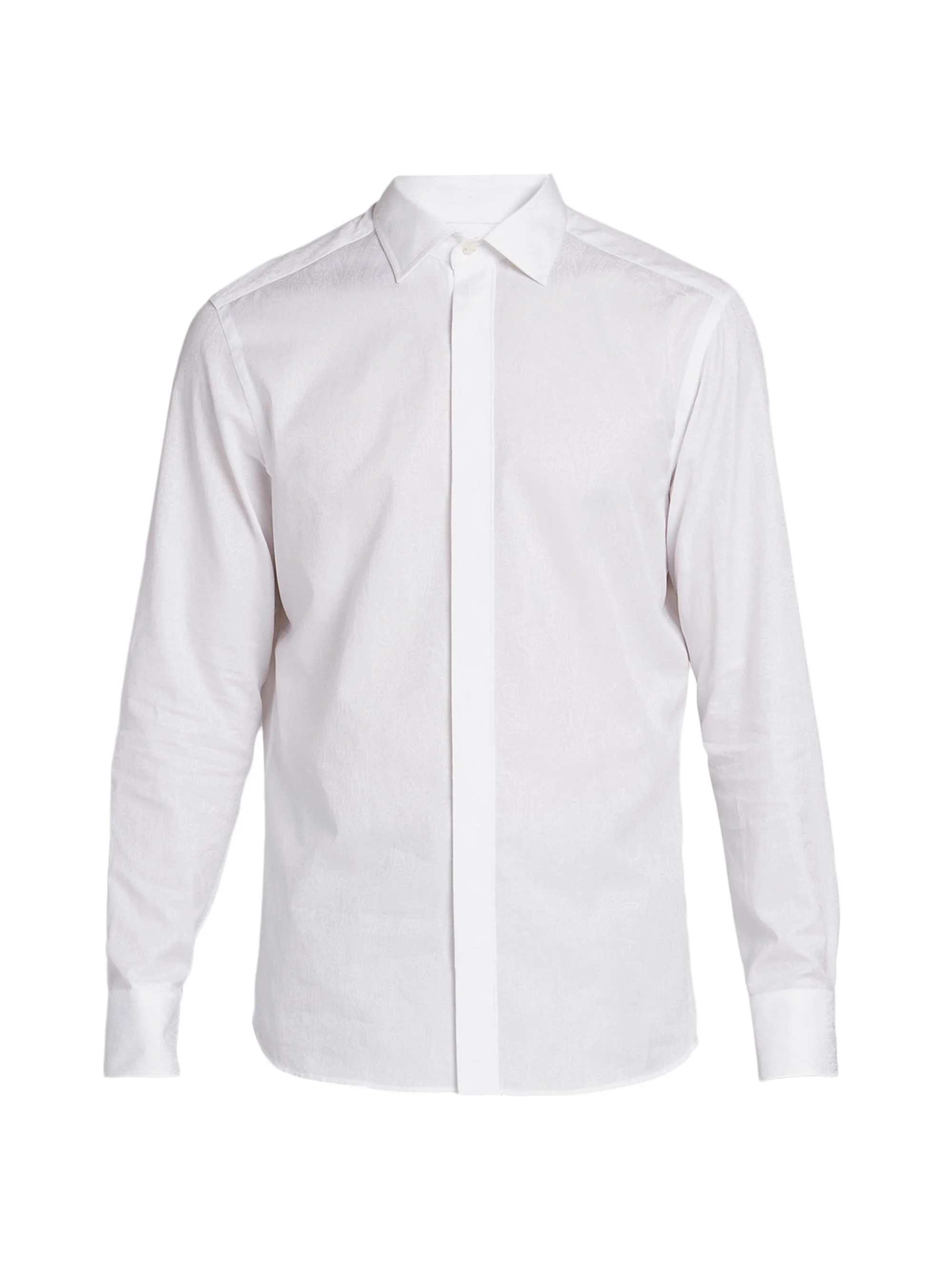 Men's Roma Tonal Paisley Cotton Evening Shirt - Bianco Ottico - 1