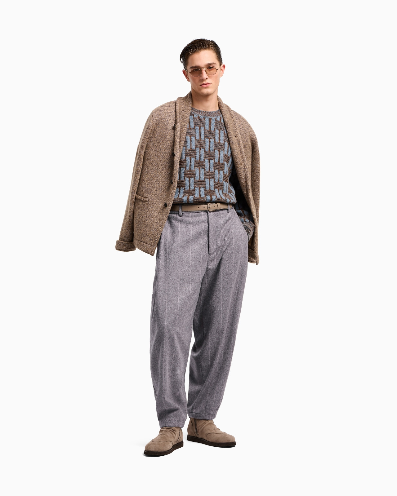 PINSTRIPED WOOL CLOTH FLAT-FRONT TROUSERS - 2