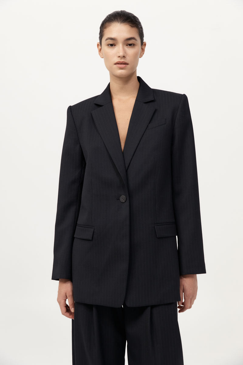 Split Back Blazer - Black Pinstripe - 2