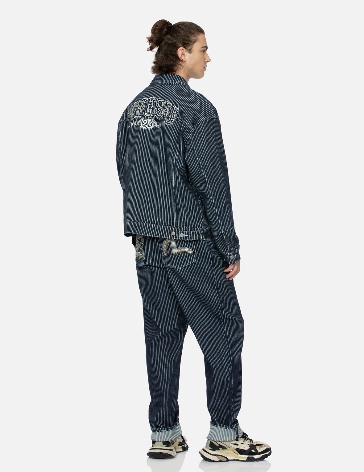 SEAGULL AND WHEEL OF WISDOM PRINT LOOSE FIT DENIM JACKET - 4