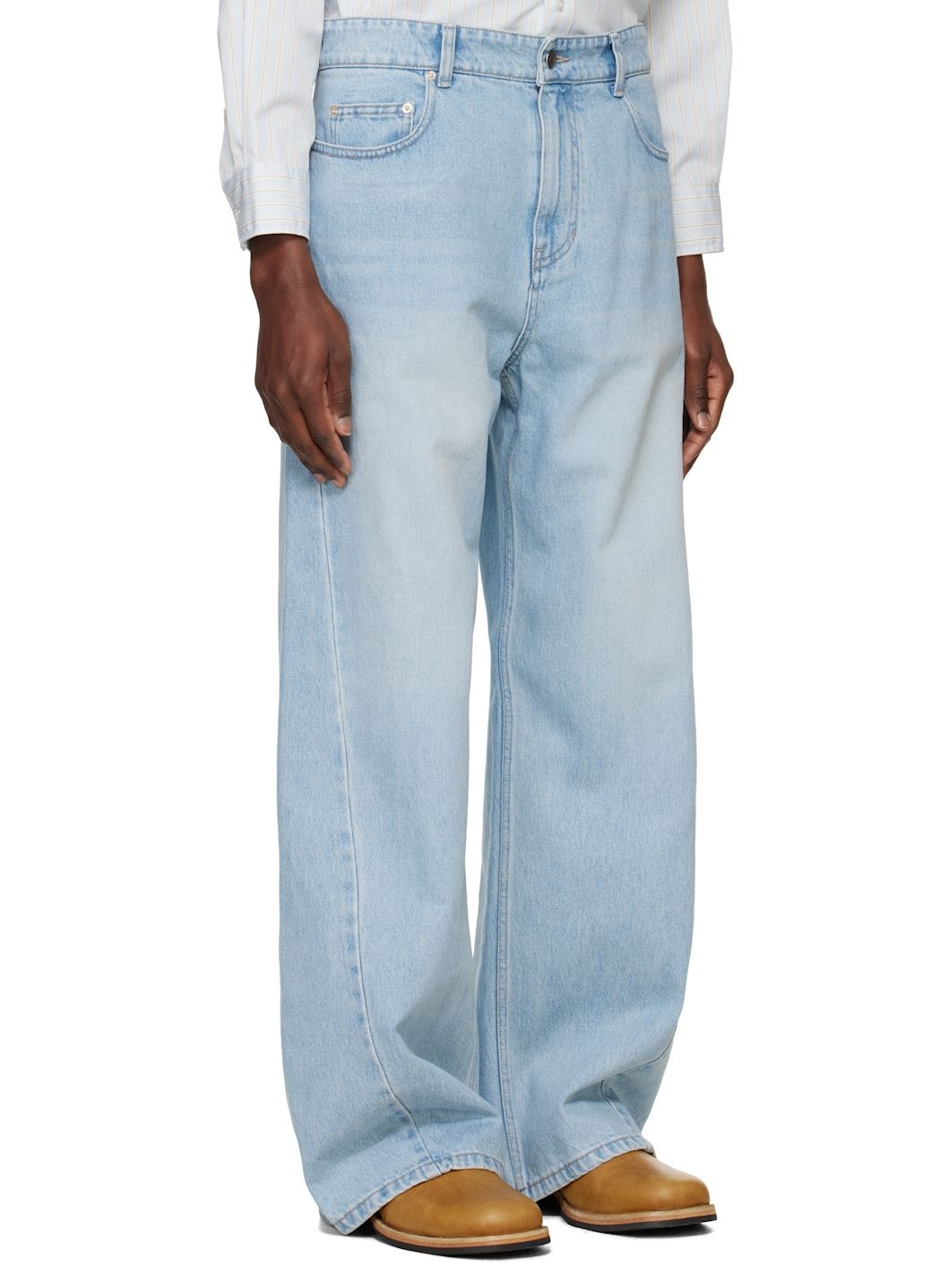Blue Twisted Side Seam Denim Jeans - 2