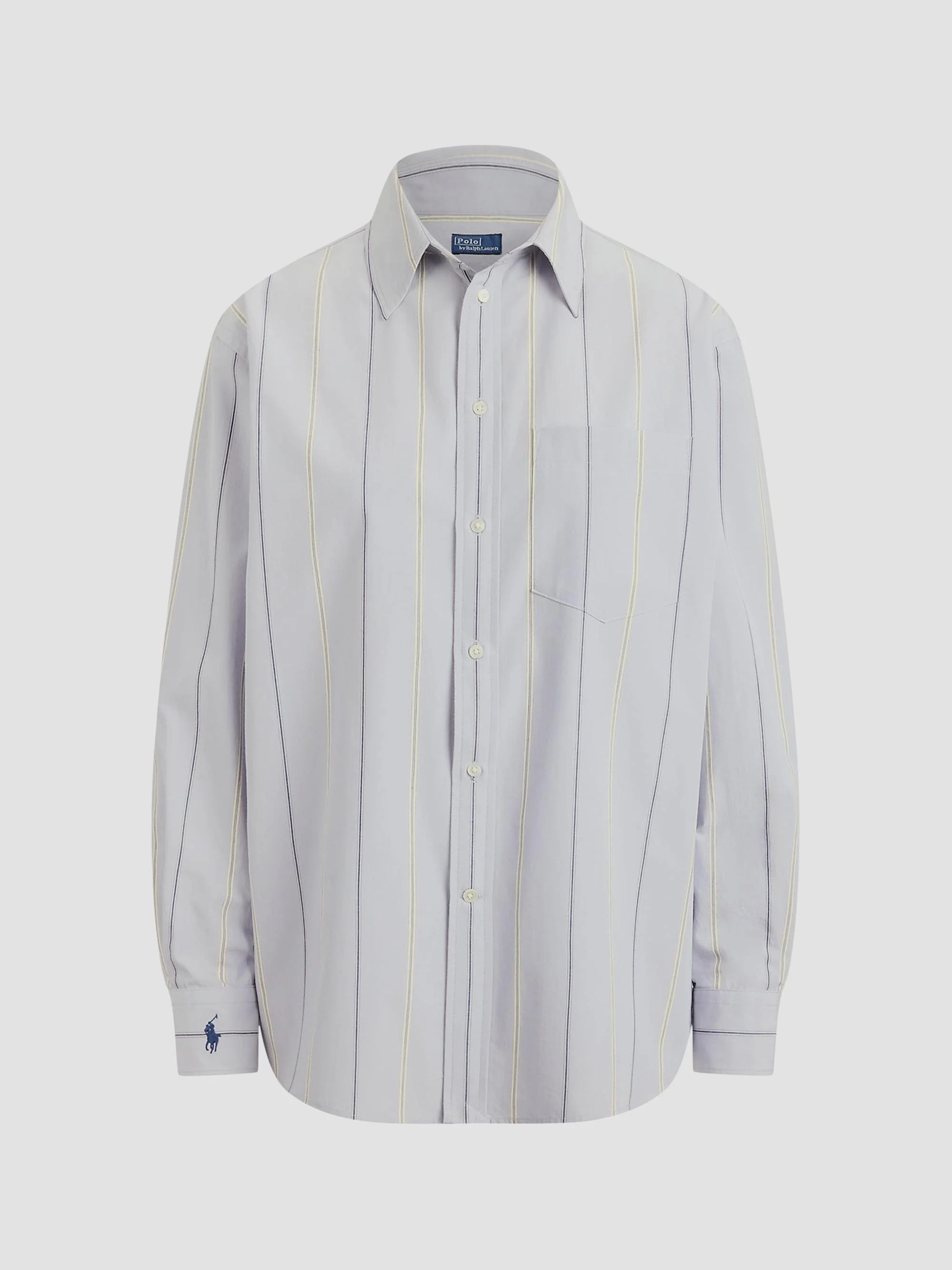 Women's Oversized Stripe Cotton Button-Front Shirt - Light Blue Cream - 1