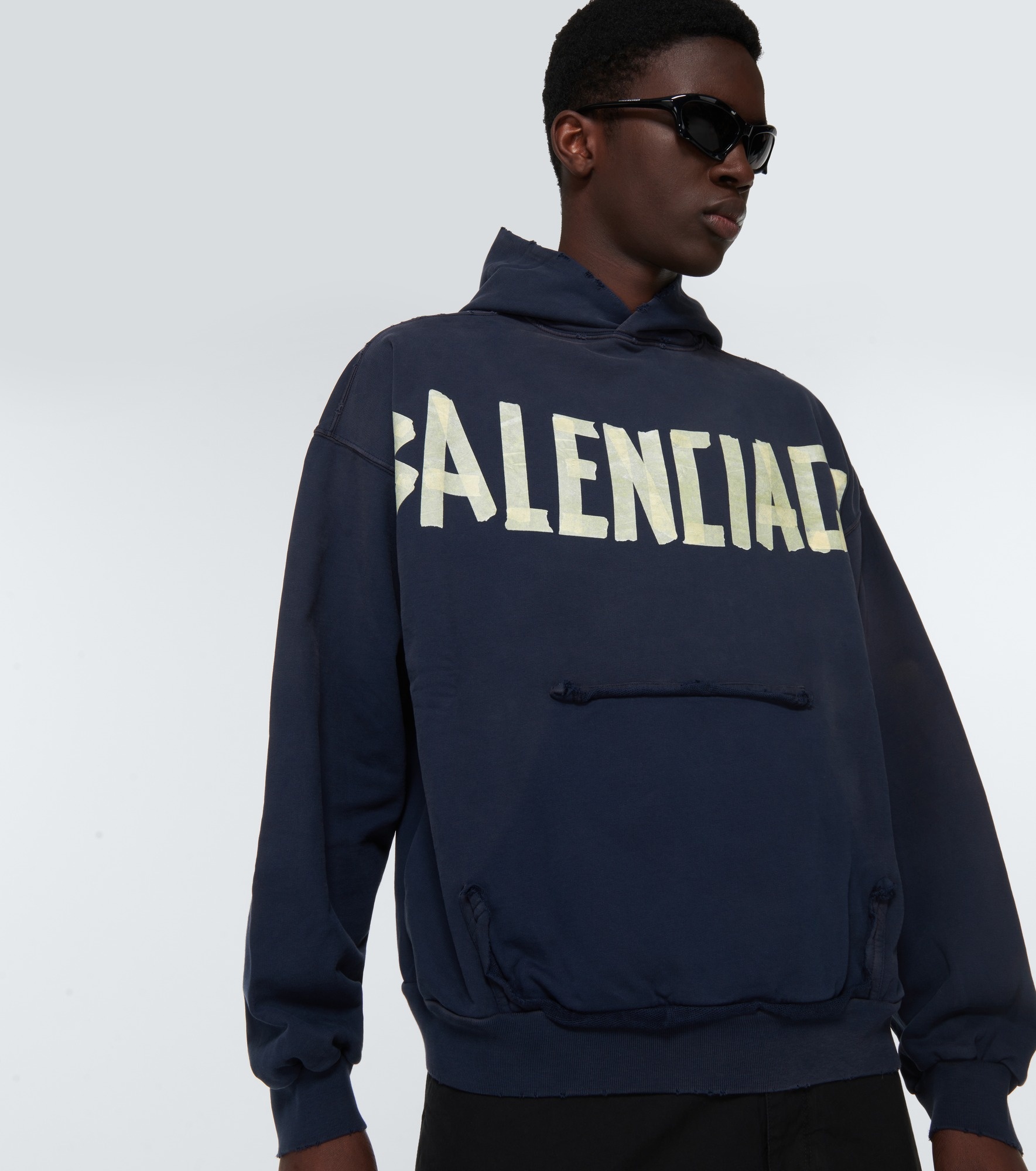 Tape logo cotton jersey hoodie - 5