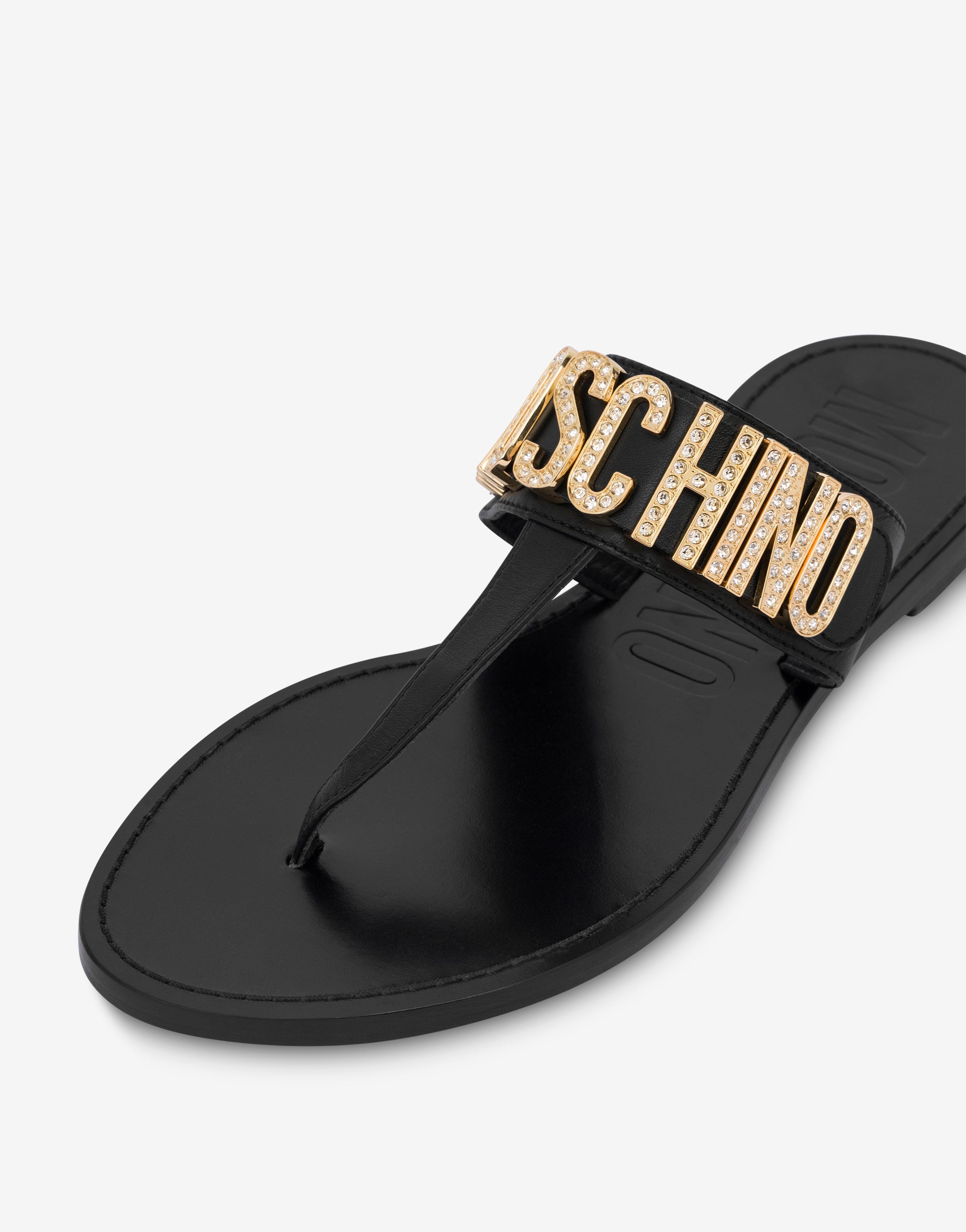 CRYSTAL LOGO CALFSKIN THONG SANDALS - 4