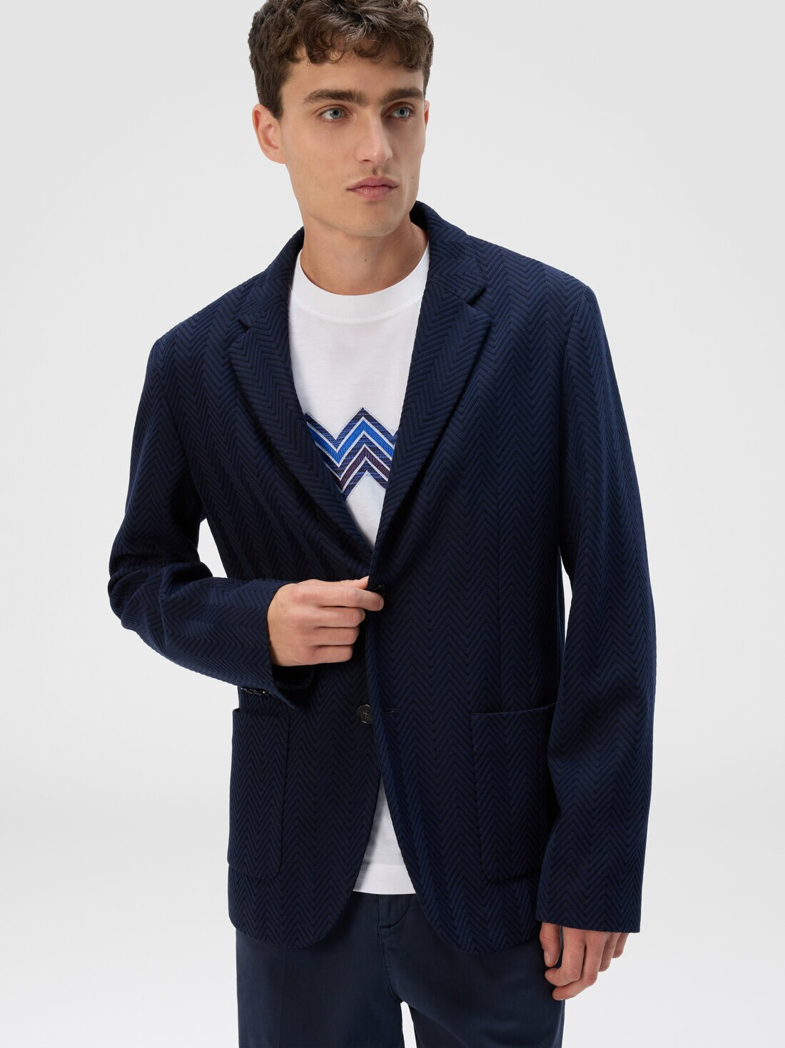 Single-Breasted Jacket with Zigzag Pattern - 4